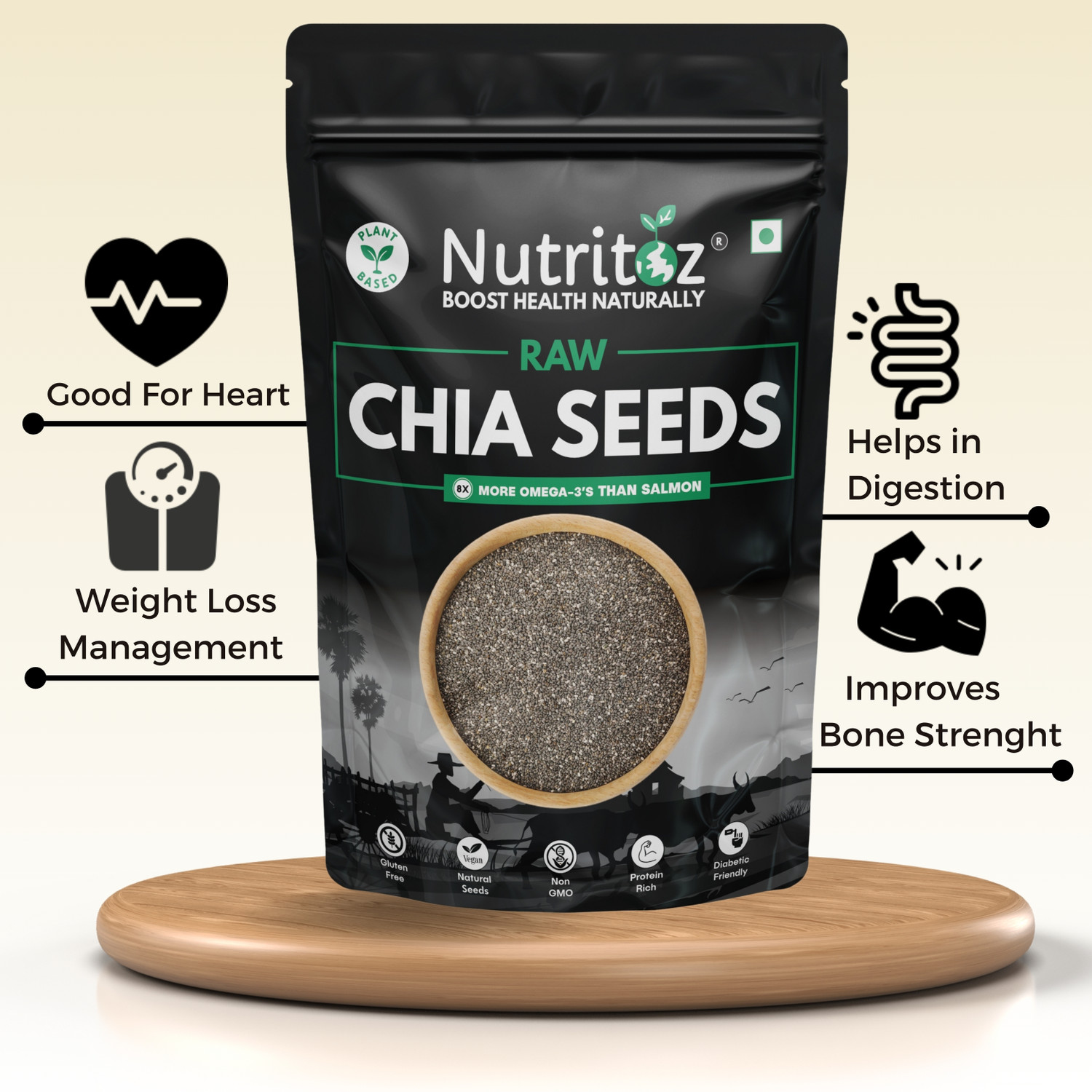Image of Nutritoz Raw Chia Seeds, Pumpkin Seeds & Sunflower Seeds 600g Combo Pack of 3 | 200g Each Chia Seeds, Pumpkin Seeds, Sunflower Seeds