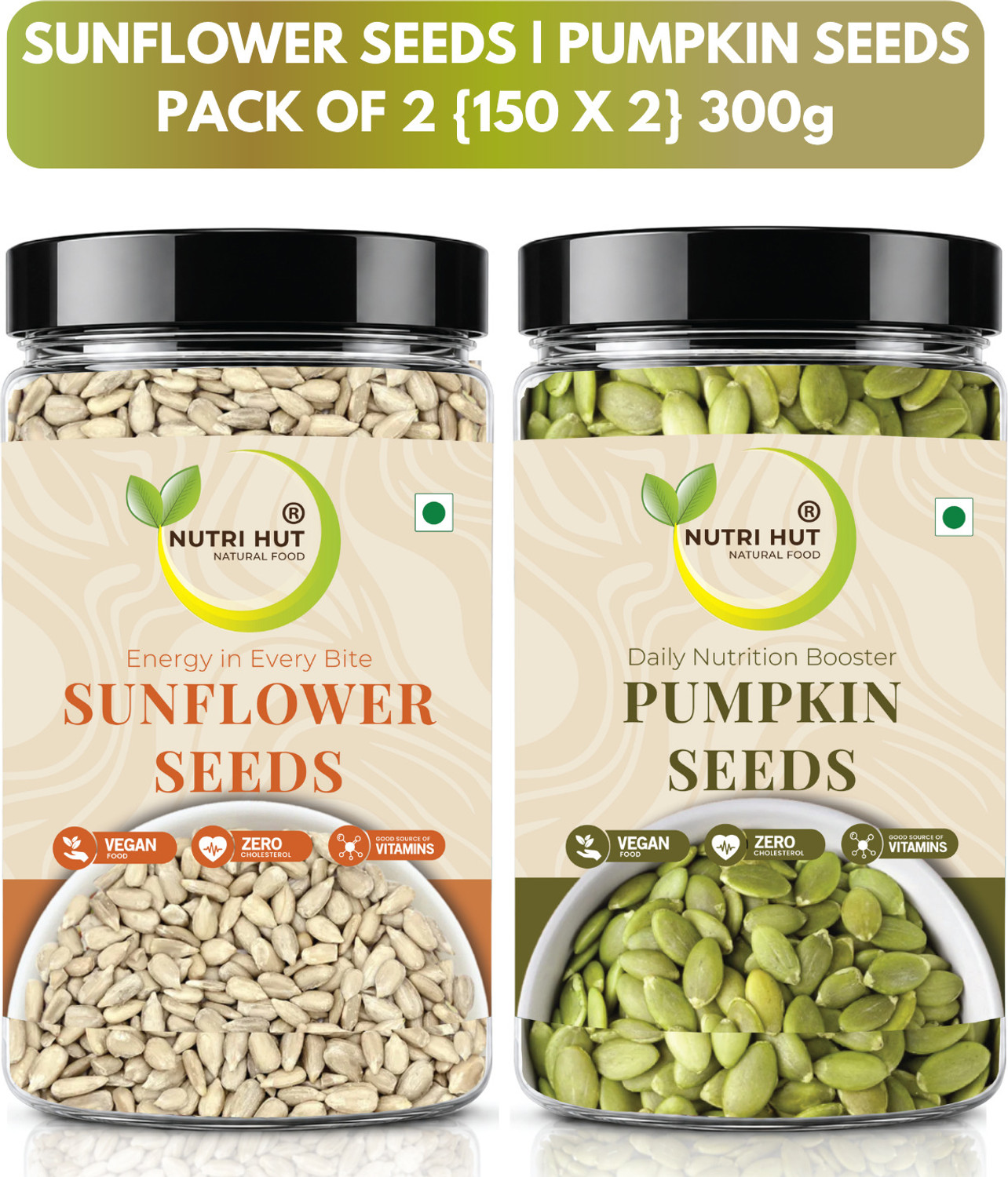 Image of Nutri Hut Super Seeds Combo Pack | 100% Natural & Healthy Pumpkin Seeds, Sunflower Seeds