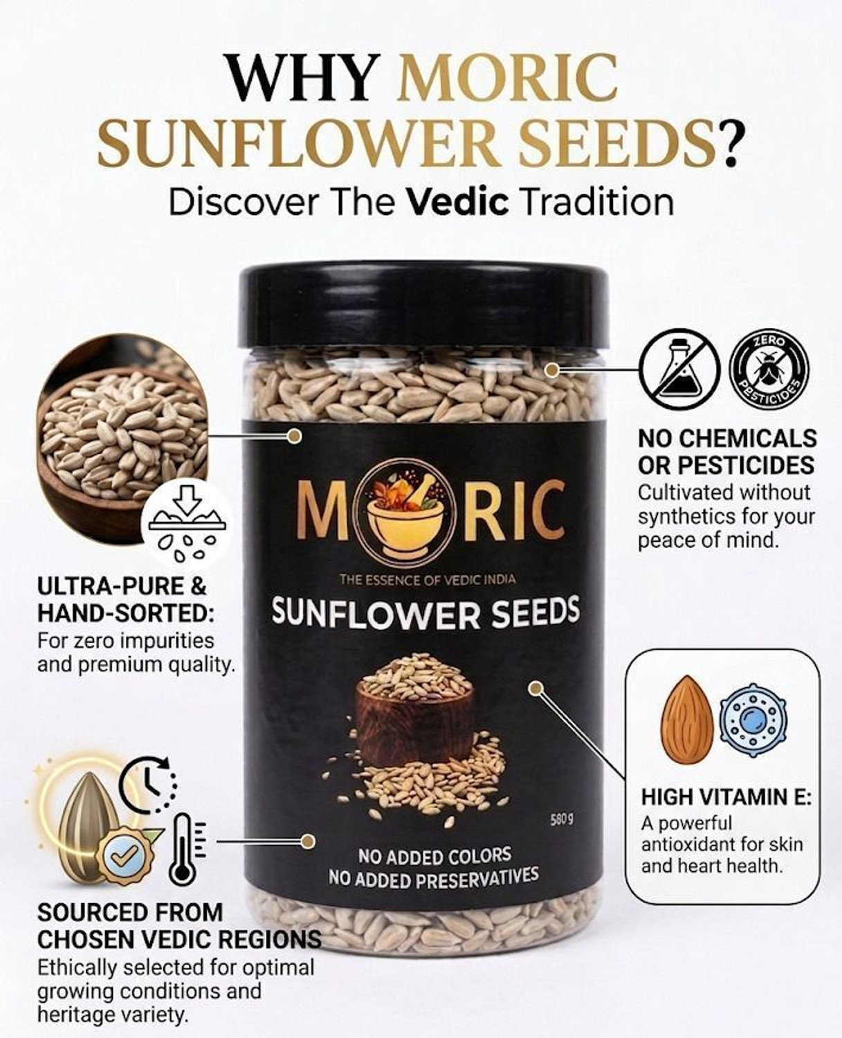 Image of MORIC Raw Sunflower Seeds, Healthy Snack, Rich in Dietary Fibre & Protein Sunflower Seeds