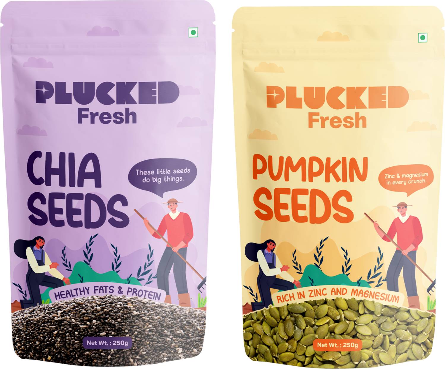 Plucked Super Seeds Combo – Chia & Pumpkin Seeds 250g Each - Image 1