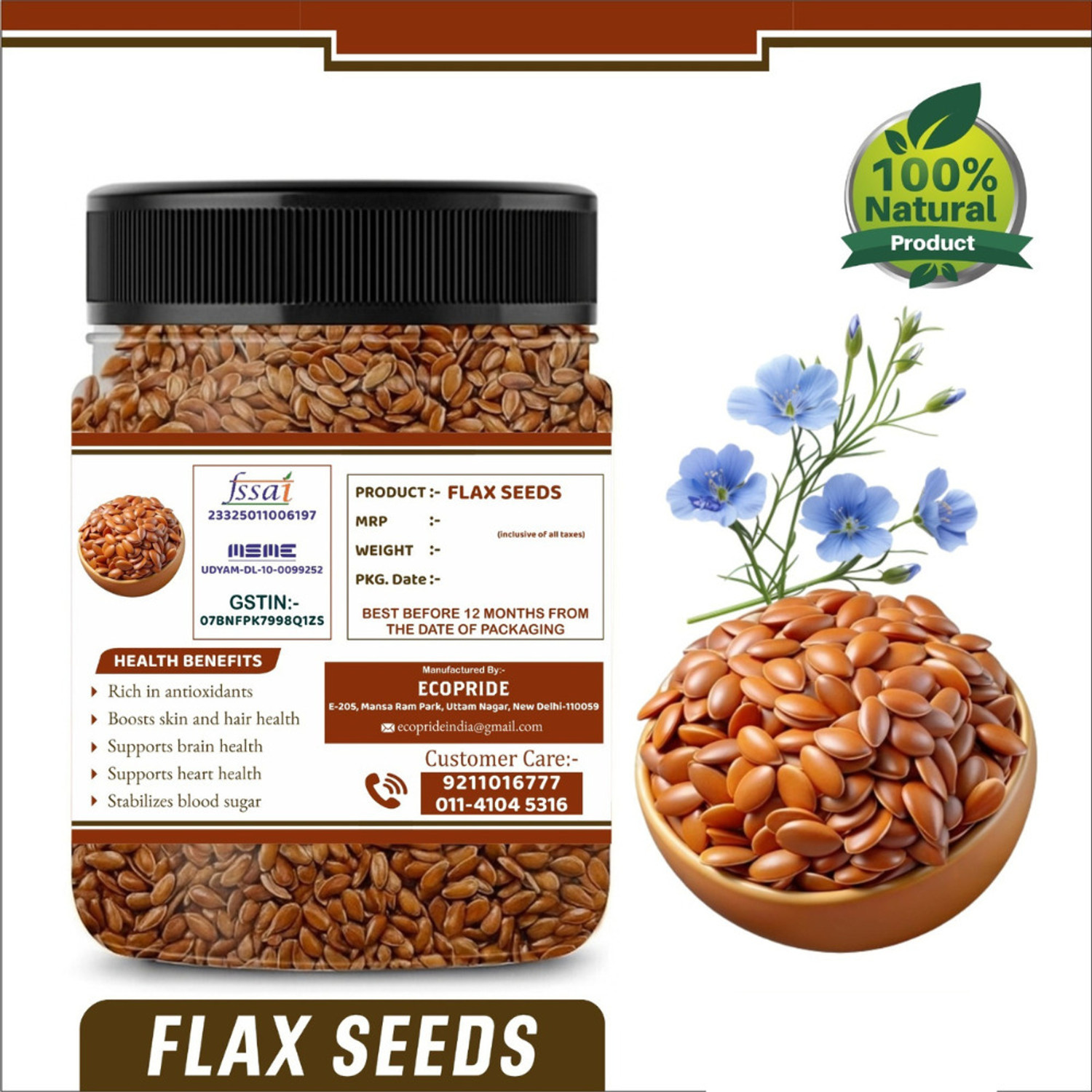Image of ECOPRIDE edible seeds-028 Brown Flax Seeds
