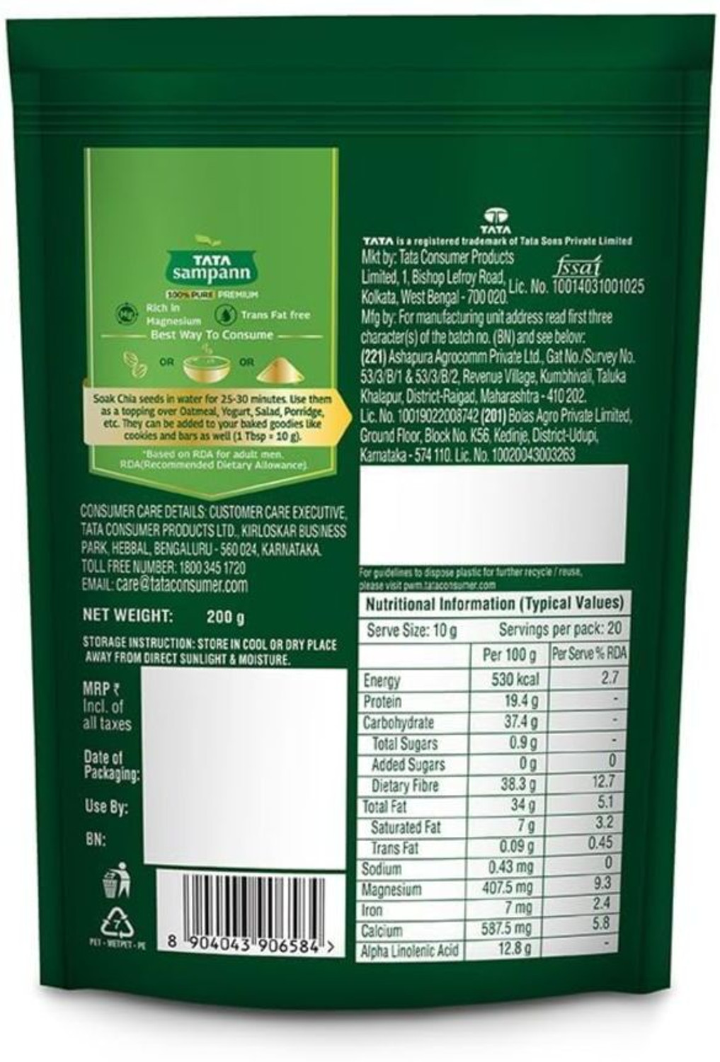 Image of Tata Sampann Premium Chia Seeds