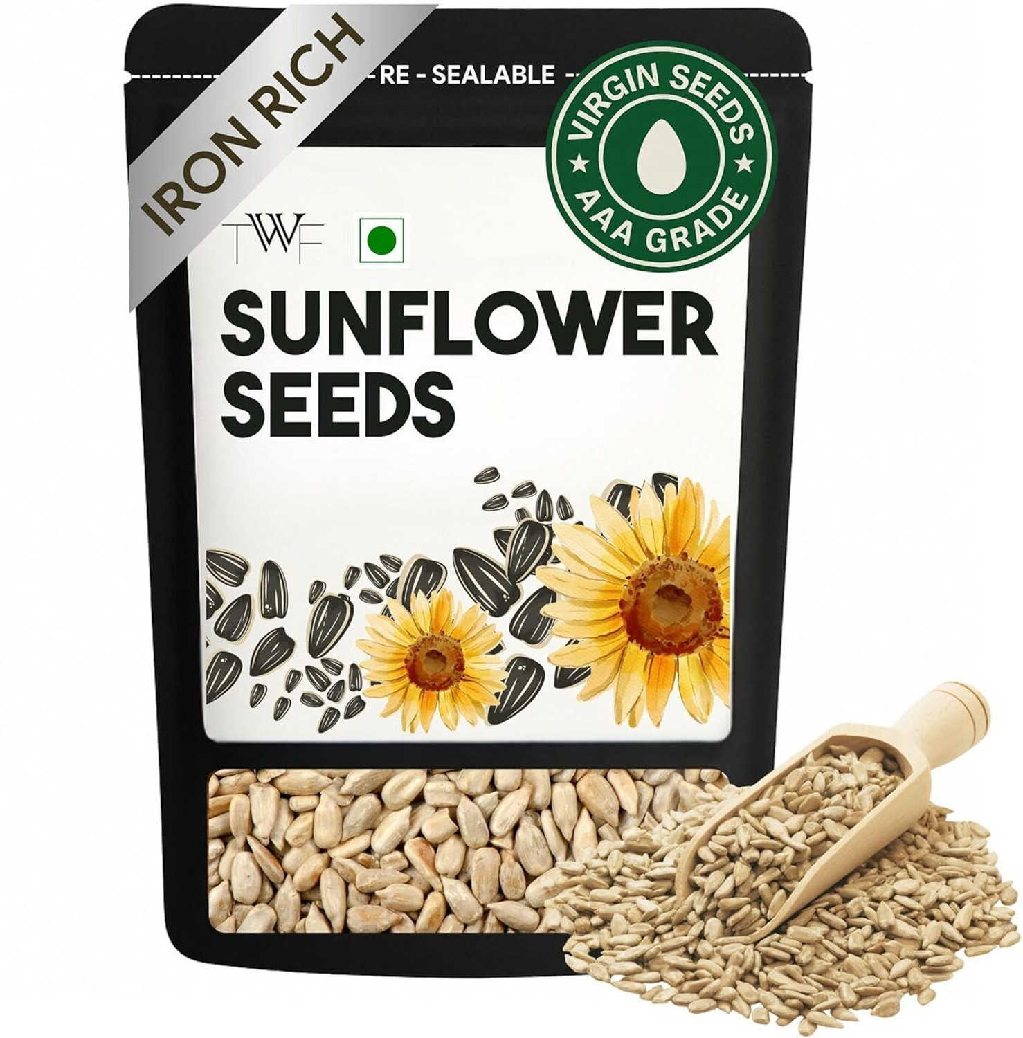 Image of TWF Sunflower Seeds | Mega Crunchy Unsalted | Best Use in Snacking, Baking & Cooking Sunflower Seeds