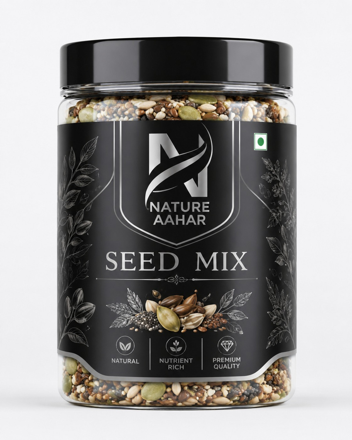 Image of Nature Aahar 7 in 1 Roasted seeds mix 1kg Sunflower Seeds, Pumpkin Seeds, Chia Seeds, Watermelon Seeds, Brown Flax Seeds, Sesame Seeds, Sweet Basil Seeds