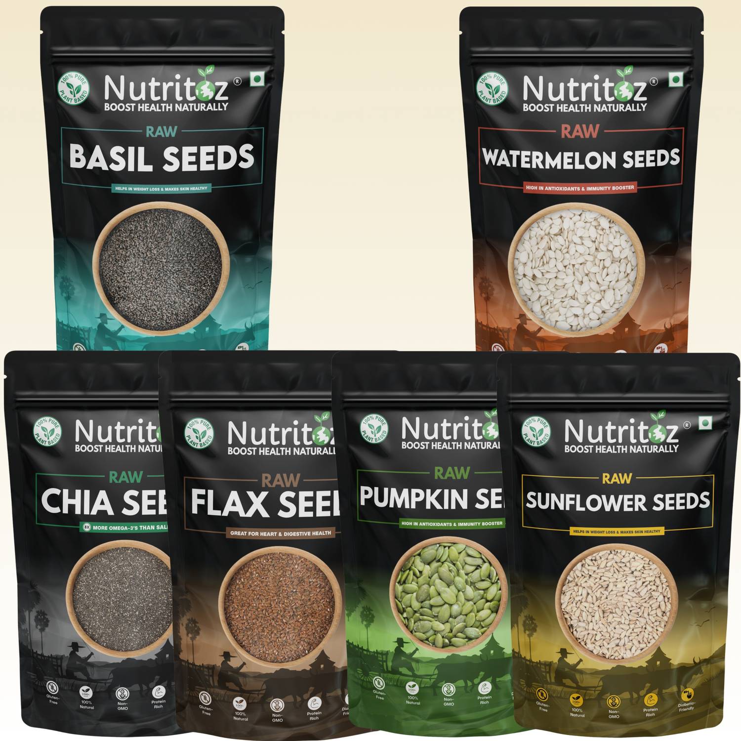 Nutritoz Raw Mix Super Seeds Combo Pack Of 6 (50G EACH) - Image 3