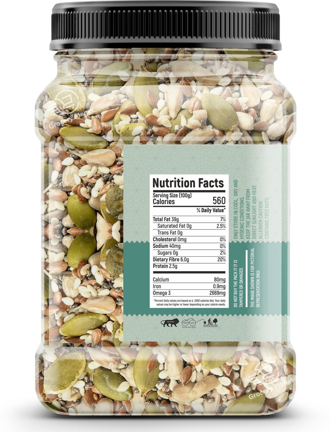 Image of Grocery Planet 5-in-1 Mix Seeds - Chia, Flax, Pumpkin, Sunflower & Watermelon |Superfood Mixed Seeds