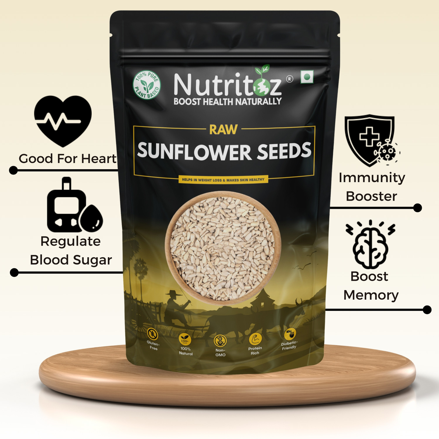 Image of Nutritoz Raw Pumpkin Seeds & Sunflower Seeds 500g Combo Pack of 2 | 250g Each of Pumpkin Seeds, Sunflower Seeds