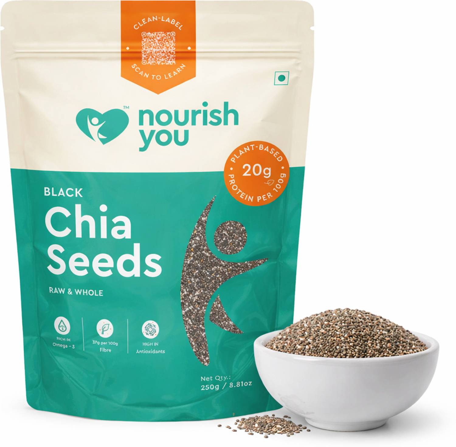 Nourish You Raw Chia Seeds with Omega 3, Zinc, Calcium,Fiber for Weight management Black Chia Seeds