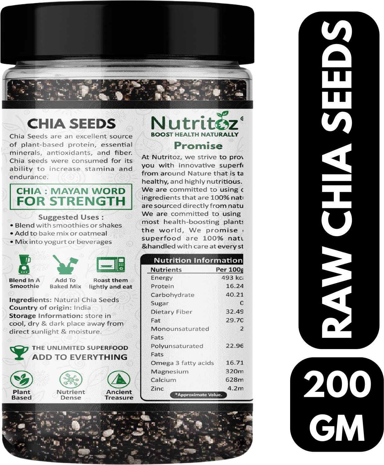 Nutritoz Natural Raw Chia Seeds, 200g - Image 2