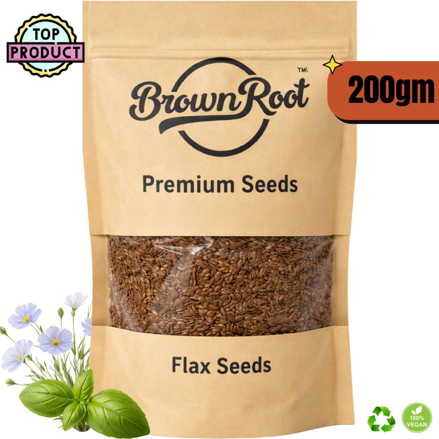 Brown Root BrownRoot Raw Flax Seeds (Alsi) | Premium Quality | Rich in Omega-3 & Fiber | Brown Flax Seeds