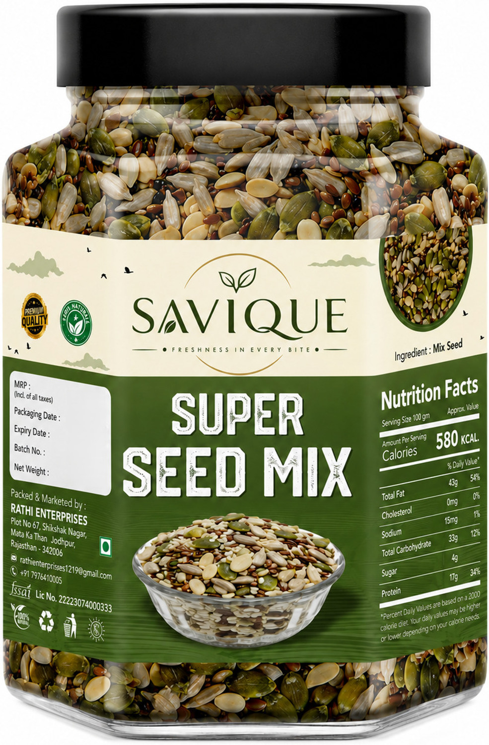 Image of Savique Raw Mix Seeds for Immunity Booster ( Brown Flax Seeds, Chia Seeds, Pumpkin Seeds, Sunflower Seeds, Watermelon Seeds, Sesame Seeds