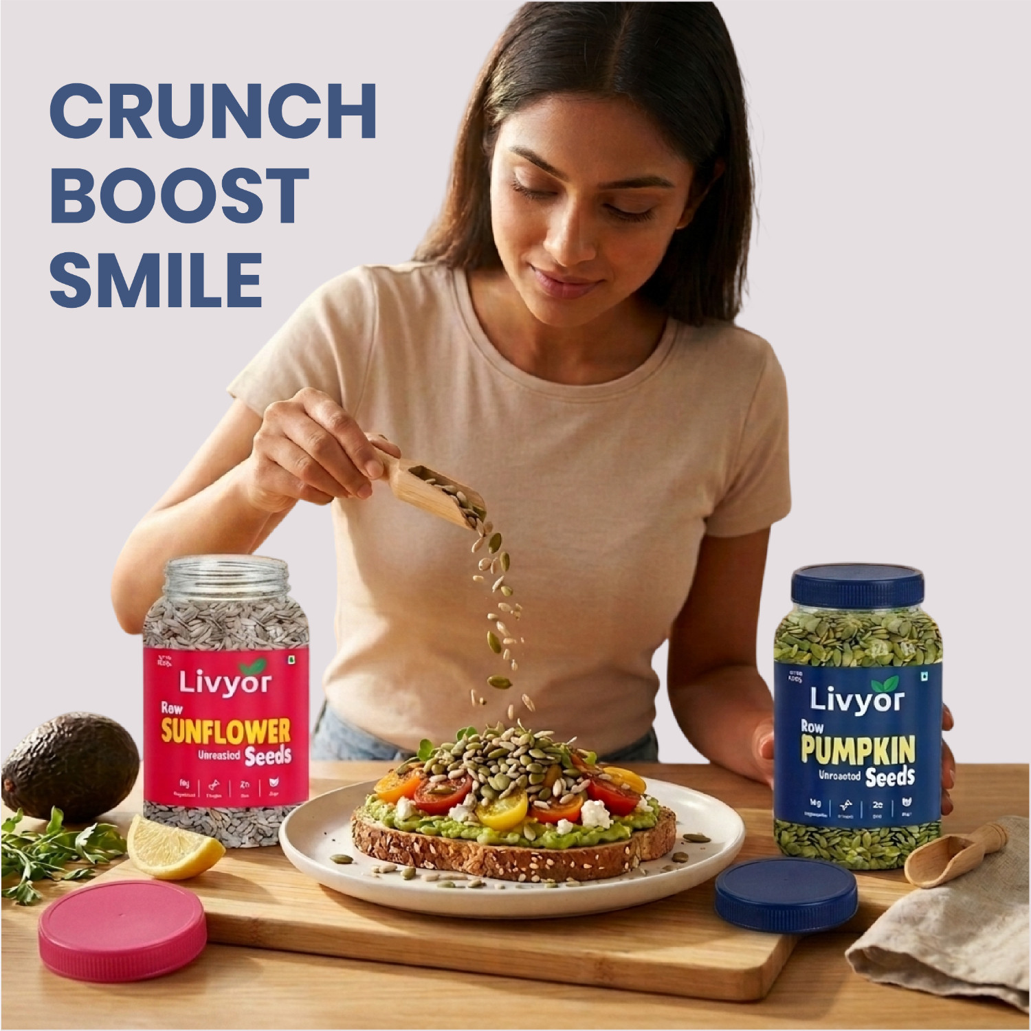 Image of LIVYOR Raw Pumpkin Seeds & Sunflower Seeds Combo Pack for eating (800 g each) Pumpkin Seeds, Sunflower Seeds