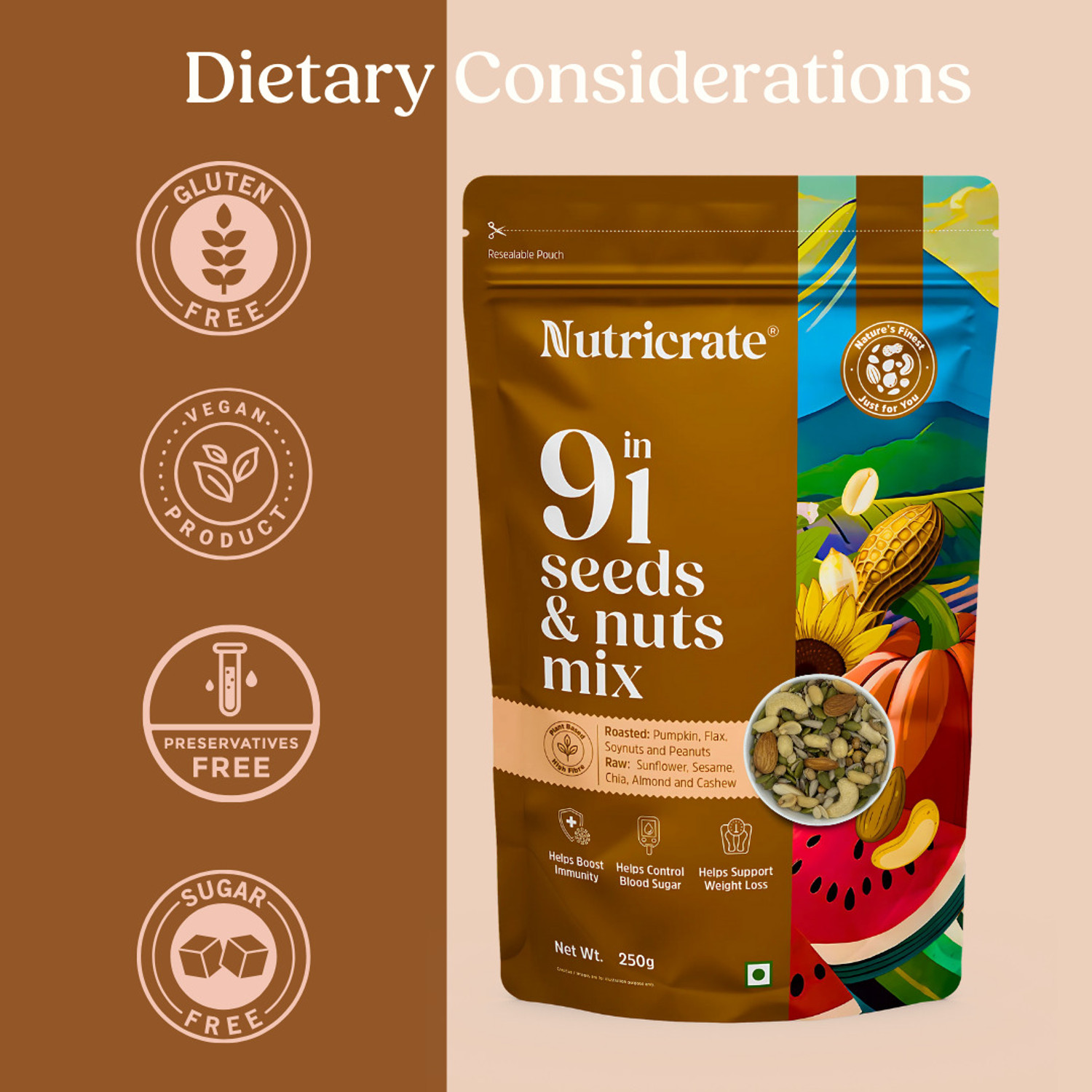 Image of Nutricrate 9 in 1 Super Mixed Seeds for Eating, Roasted, Protein Rich & for weight loss. Mixed Seeds