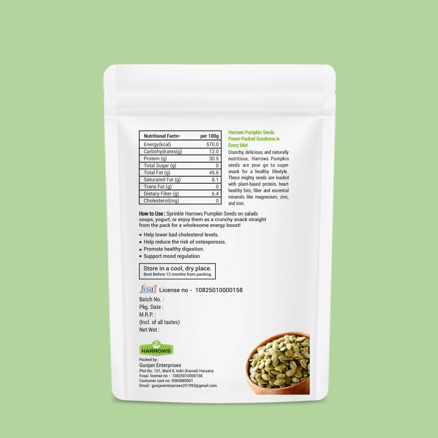 Harrows Raw Pumpkin Seeds, 100g - Image 2