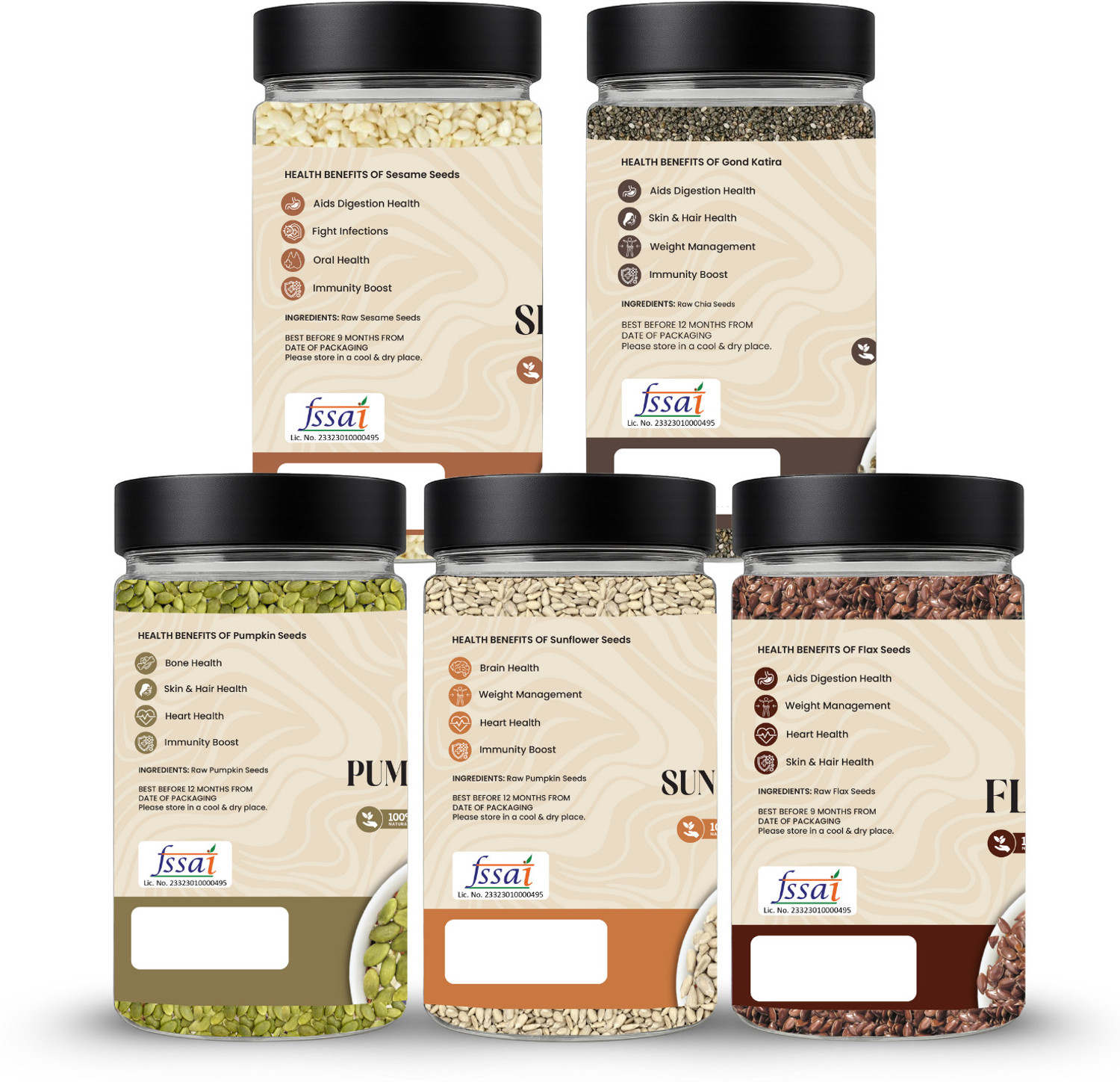 Image of Nutri Hut Premium Seeds Combo Pack | Rich in Protein, Fiber & Omega Chia Seeds, Sunflower Seeds, Pumpkin Seeds, Golden Flax Seeds, Sesame Seeds