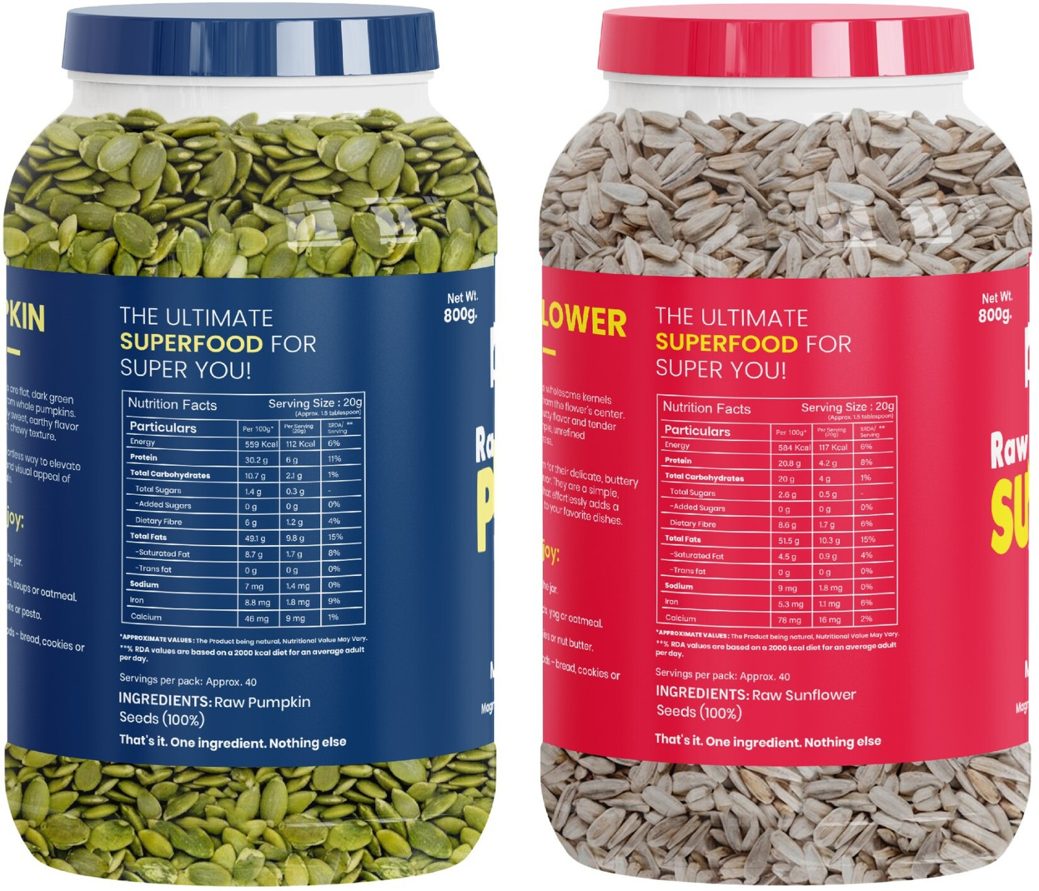Image of LIVYOR Raw Pumpkin Seeds & Sunflower Seeds Combo Pack for eating (800 g each) Pumpkin Seeds, Sunflower Seeds