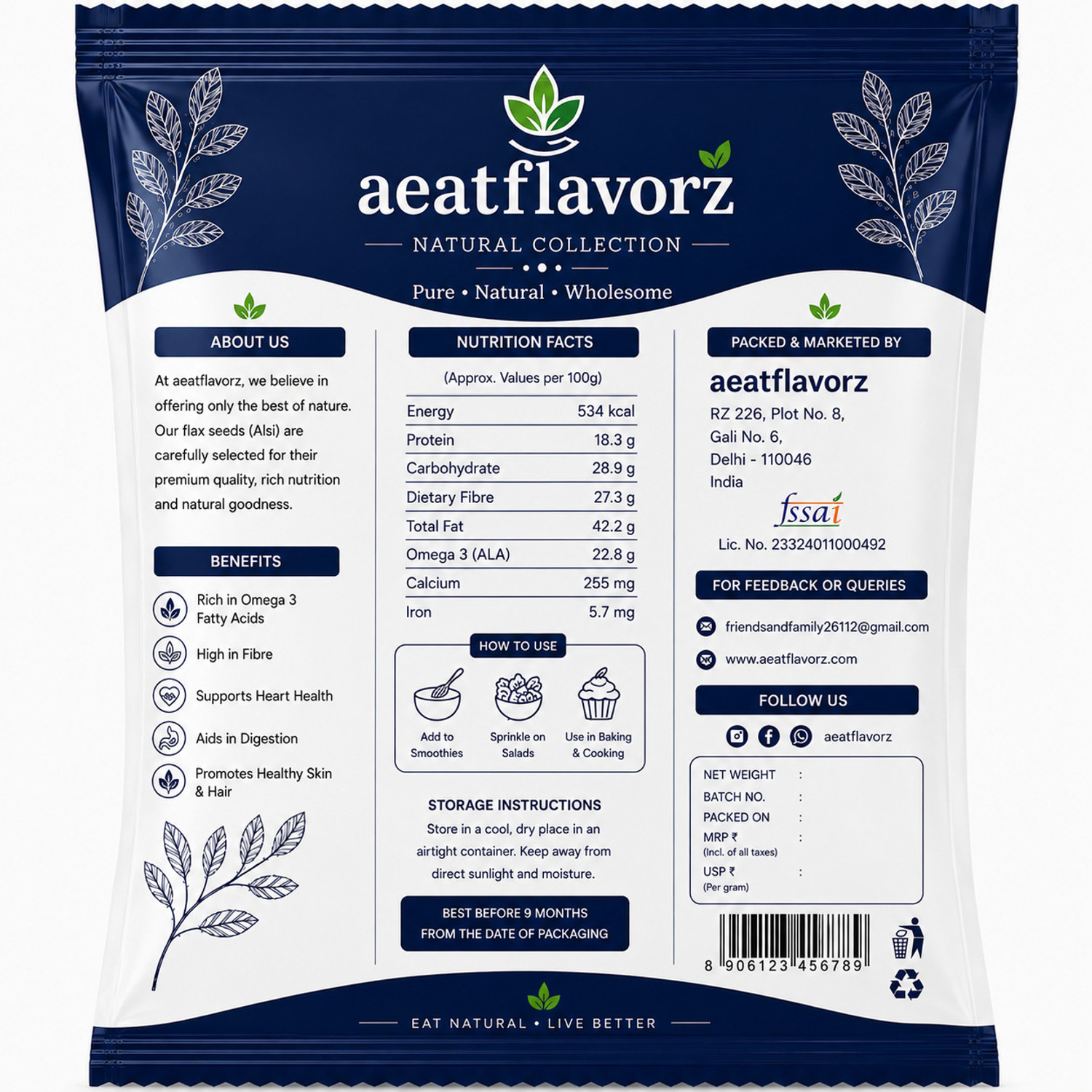 Image of Aeatflavorz Premium Natural Flax Seeds - 100g Brown Flax Seeds, Golden Flax Seeds