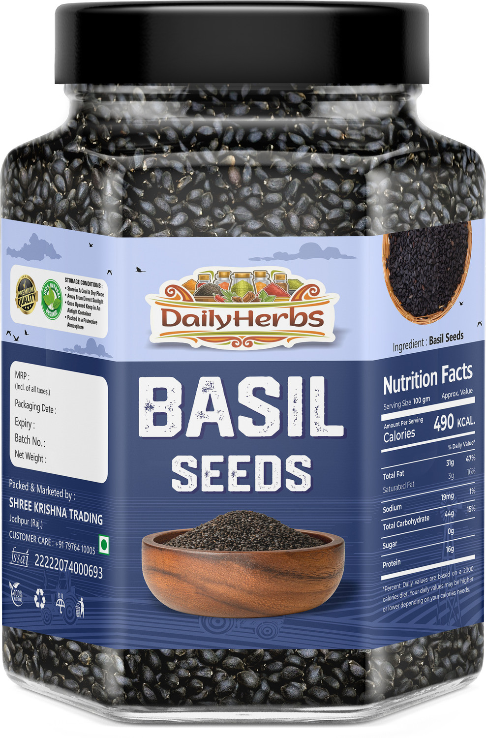 Image of DAILYHERBS Summer Heat Cooler Combo Pack - Gond Katira & Basil seeds Dried Gum