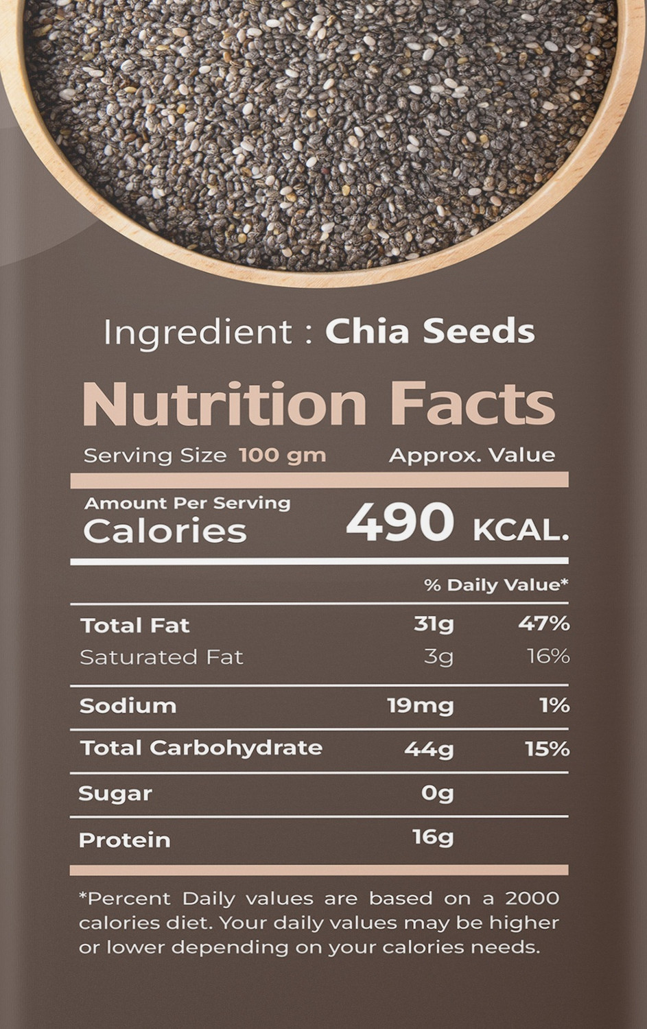 Image of SeedSphere Raw Chia Seeds for Weight Loss with Omega 3 , Zinc and Fiber, Rich in Calcium Chia Seeds