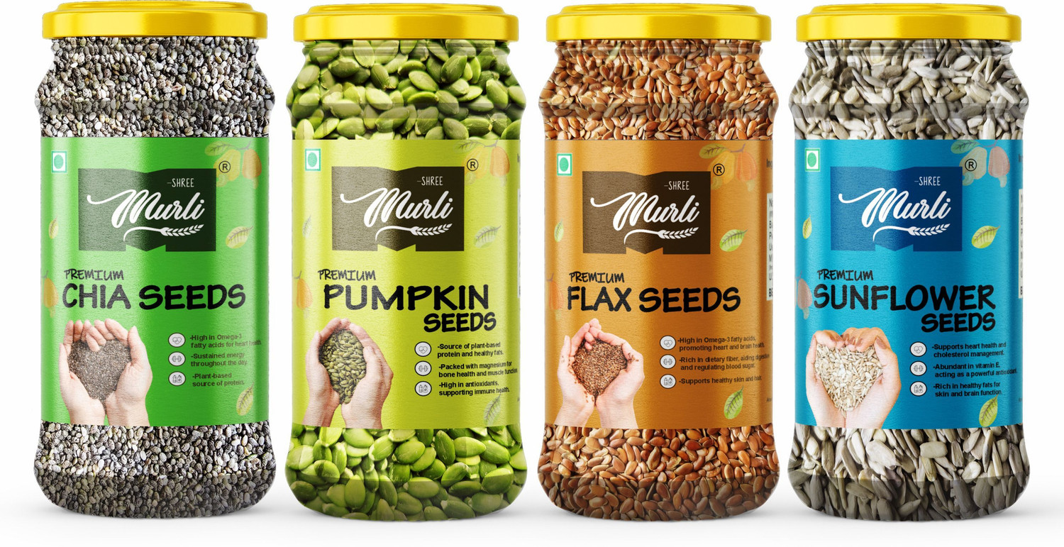 Image of SHREE MURLI Combo of Chia, Pumpkin, Sunflower & Flax Seeds |Good for Weight Loss Management| Brown Flax Seeds, Chia Seeds, Pumpkin Seeds, Sunflower Seeds