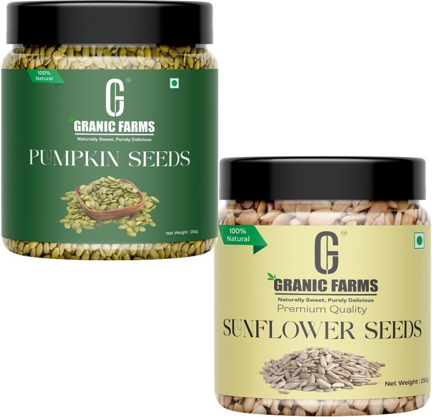 Image of GRANIC FARMS Raw Pumpkin Seeds - 250g and Sunflower Seeds - 250g | Immunity Booster | Pumpkin Seeds, Sunflower Seeds