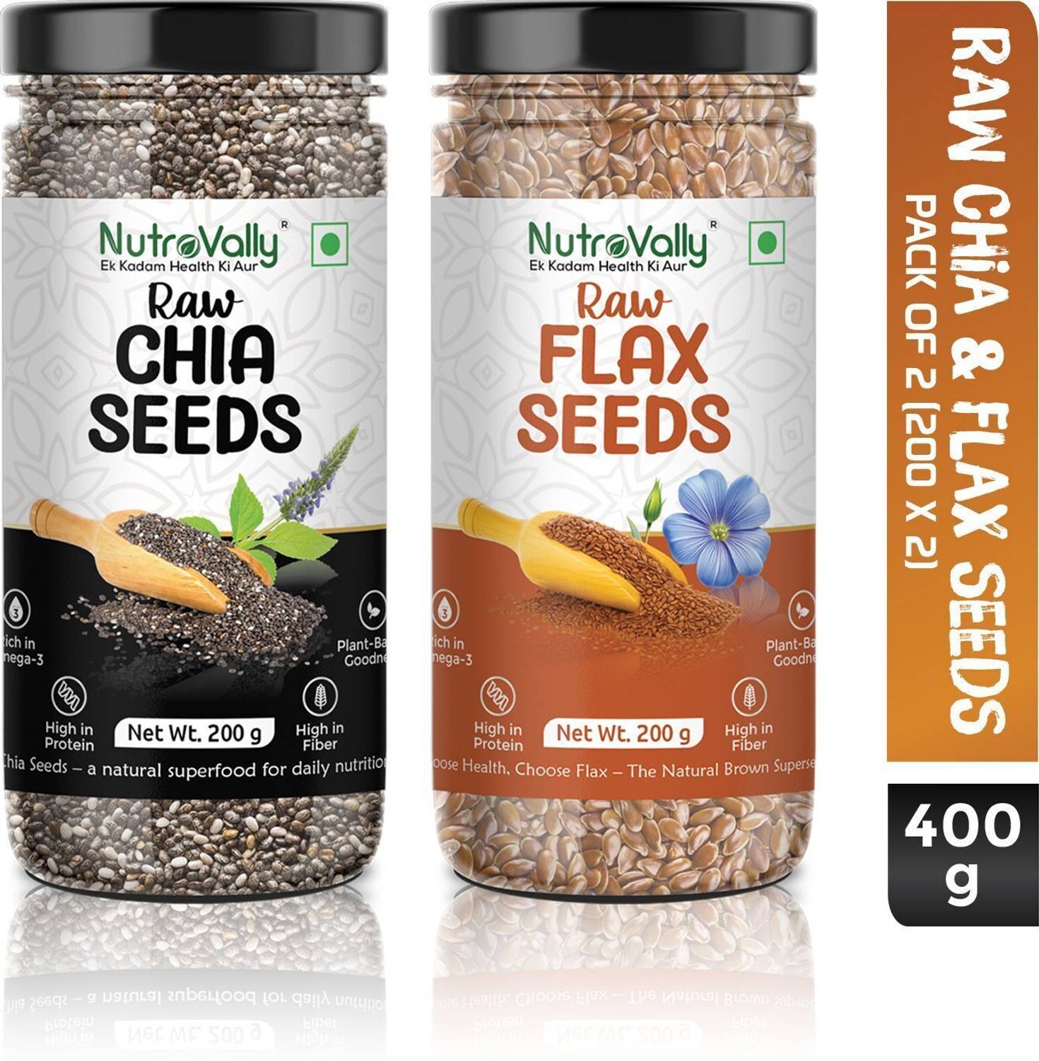 NutroVally Raw Chia Seeds, Flax Seeds Combo Loaded with Omega 3,
