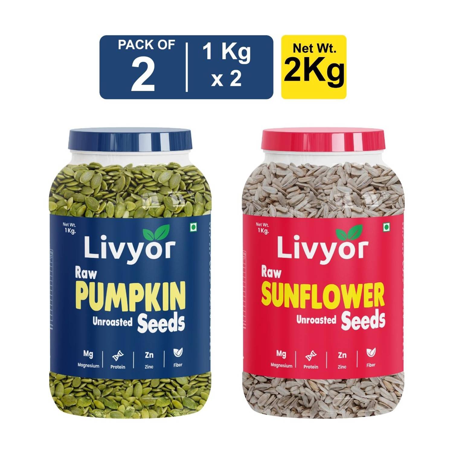LIVYOR Raw Pumpkin & Sunflower Seeds Combo 1kg each - Image 1