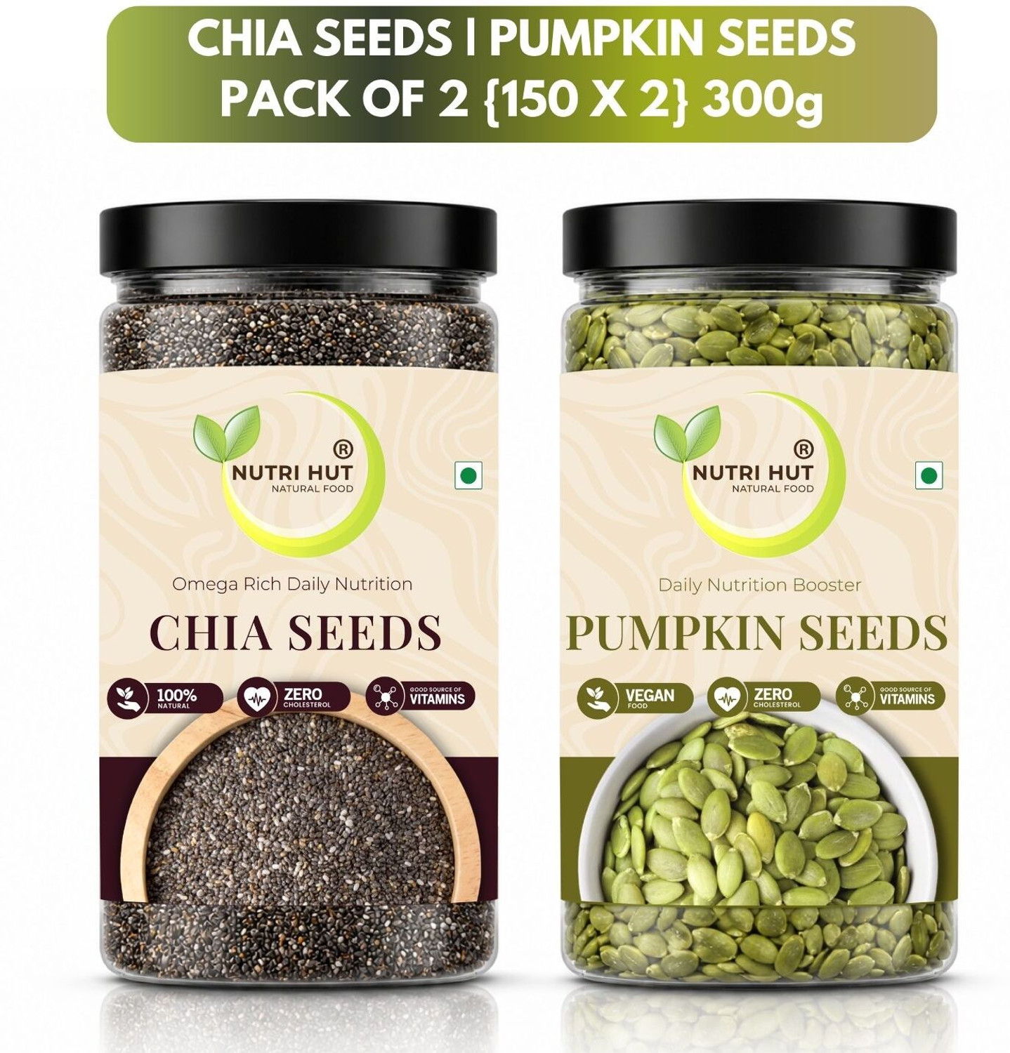 Image of Nutri Hut Chia Seeds & Pumpkin Seeds for Eating, Healthy Diet Immunity Booster, Fiber Rich Pumpkin Seeds, Chia Seeds