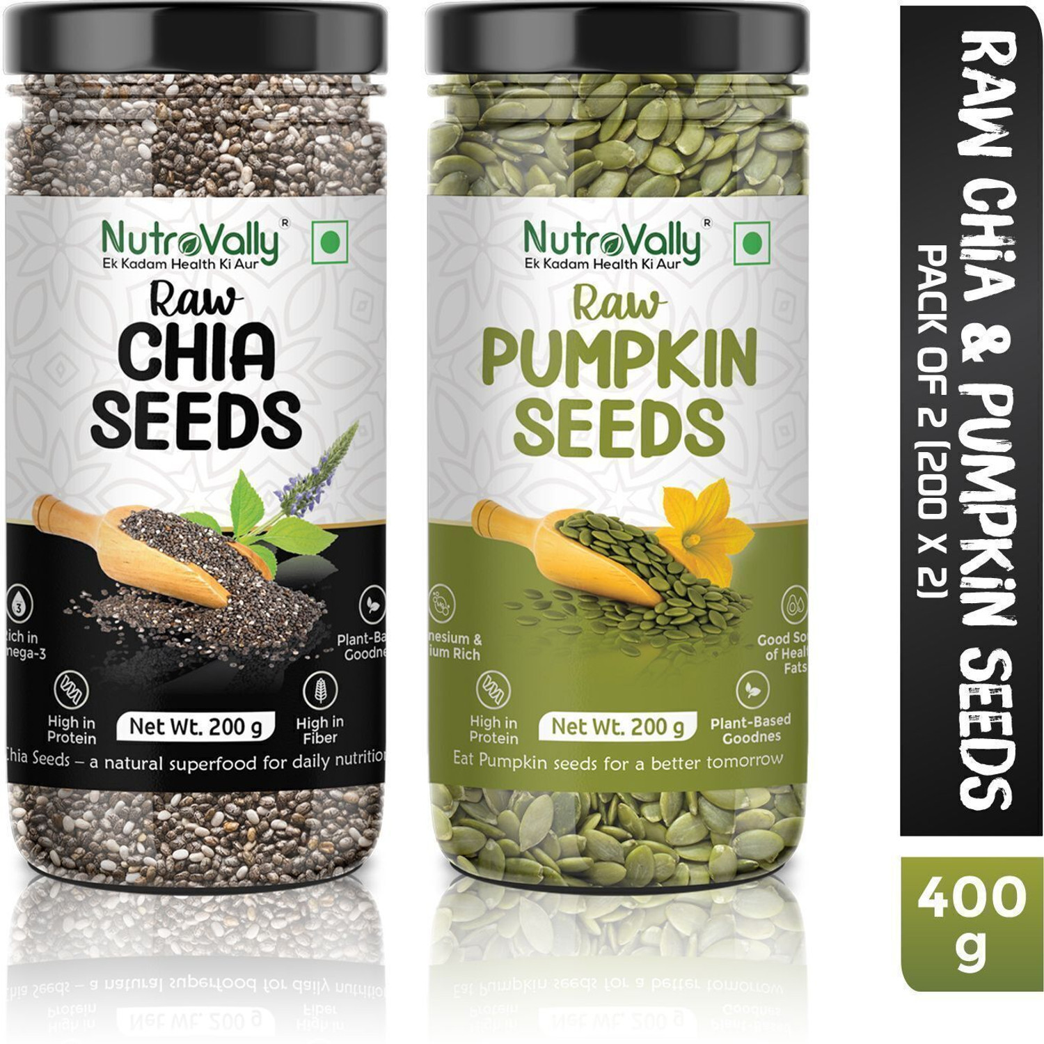 Image of NutroVally Chia & Pumpkin Seed Combo for Weight Loss|Loaded with Omega 3,Fiber & Calcium Chia Seeds, Pumpkin Seeds