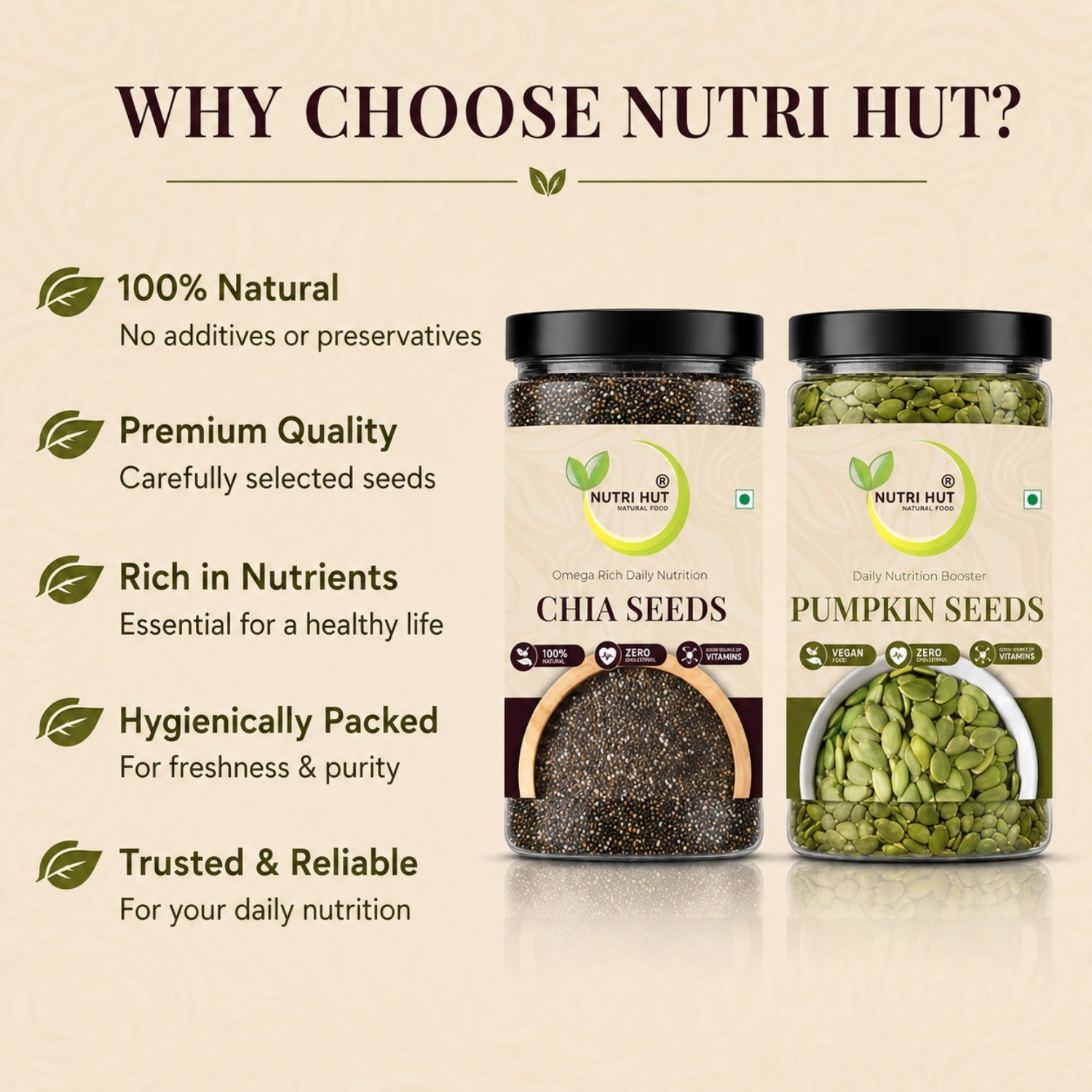 Image of Nutri Hut Chia Seeds & Pumpkin Seeds for Eating, Healthy Diet Immunity Booster, Fiber Rich Pumpkin Seeds, Chia Seeds