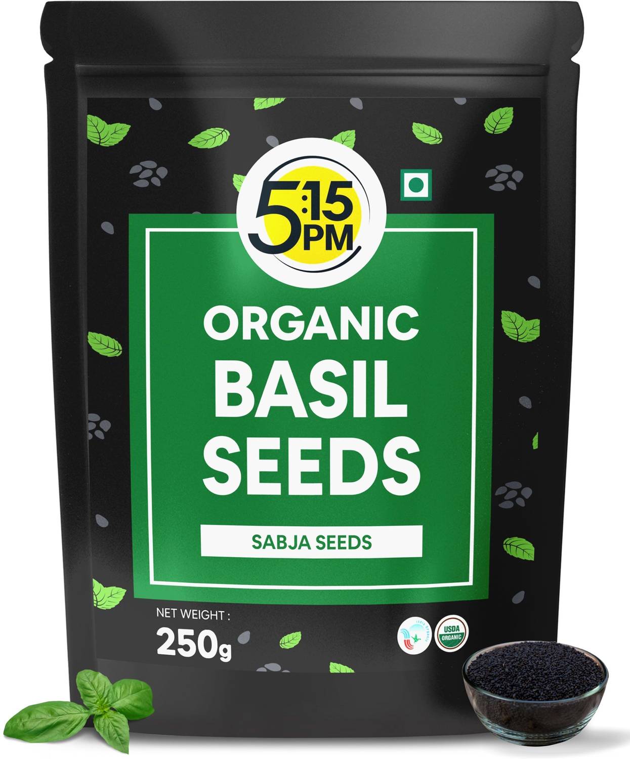 5:15PM Basil Seeds | 100% Organic Raw Basil Seeds,Tukmaria Seeds,Sabja Seeds for Eating Basil Seeds