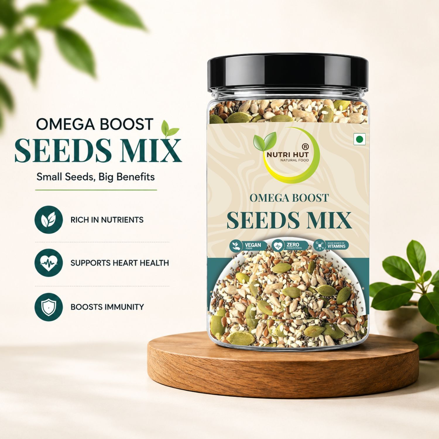 Image of Nutri Hut Omega Boost 6-in-1 Mix Seeds Rich in Omega-3, Protein & Fiber 100% Natural Mixed Seeds