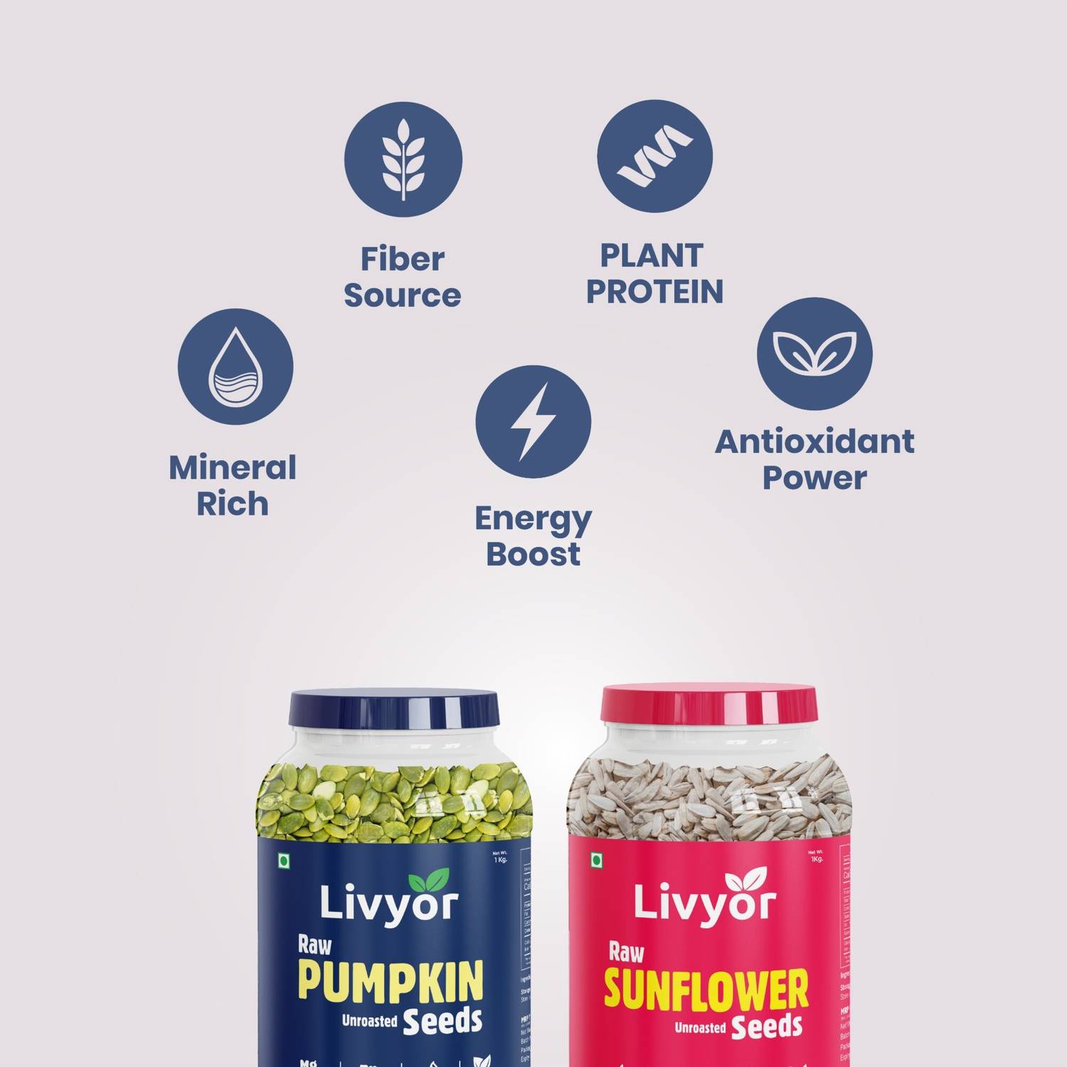 LIVYOR Raw Pumpkin & Sunflower Seeds Combo 1kg each - Image 5