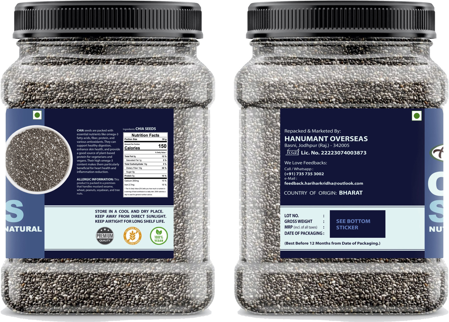 Image of HARIHARKRIDHA Premium Seed Combo | Chia, Pumpkin, Sunflower, Flax Seed | For Health & Wellness Chia Seeds, Pumpkin Seeds, Brown Flax Seeds, Sunflower Seeds