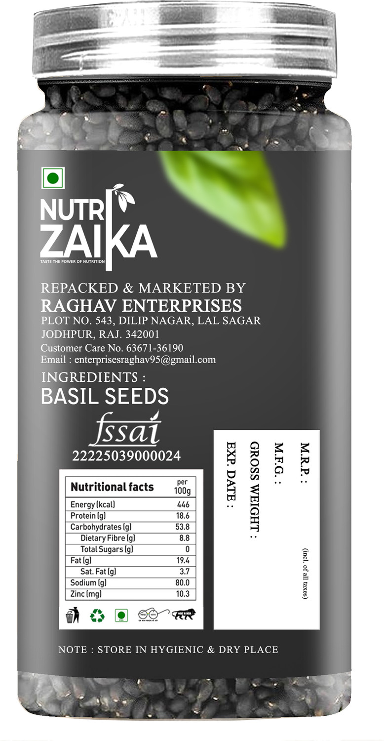 Image of NUTRI ZAIKA Natural Basil Seeds | Cooling Superfood | Hydrating & Fiber-Rich Basil Seeds
