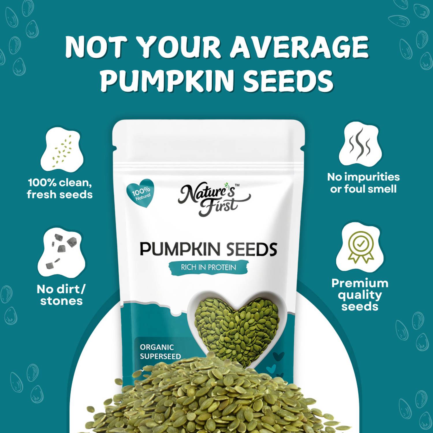 NATURE'S FIRST Raw Chia, Flax, Pumpkin & Sunflower Seeds 100gm Each - Image 4