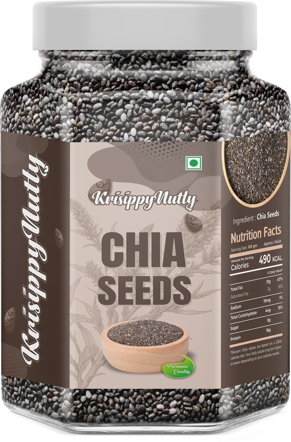 Image of KrisippyNutty Raw Chia Seeds for Weight Loss with Omega 3 , Zinc and Fiber, Rich in Calcium Chia Seeds