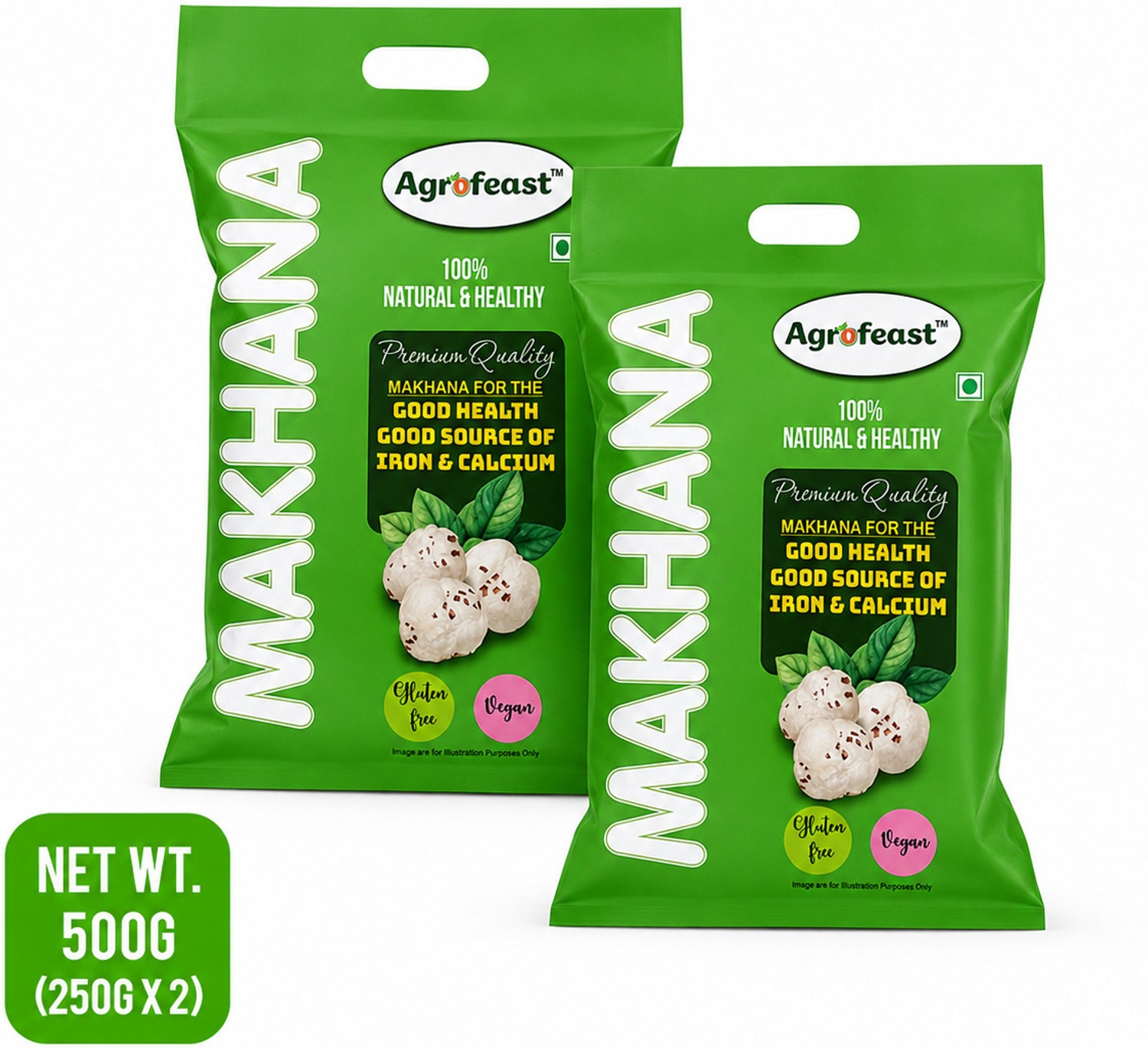 Image of AGROFEAST Agrofeast Raw Makhana | Premium Fox Nuts | Unroasted Makhana | 500g (250g x 2) Makhana