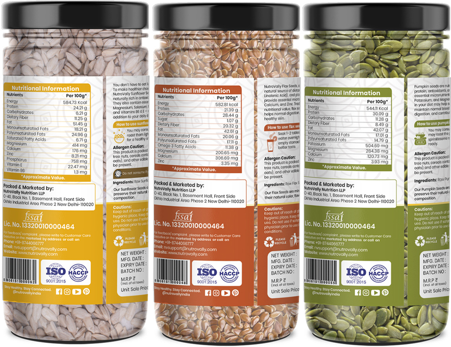 Image of NutroVally NutroVally 3-in-1 Superfood Mix for Snacking, Salads, Smoothies & Baking | Sunflower Seeds, Brown Flax Seeds, Pumpkin Seeds