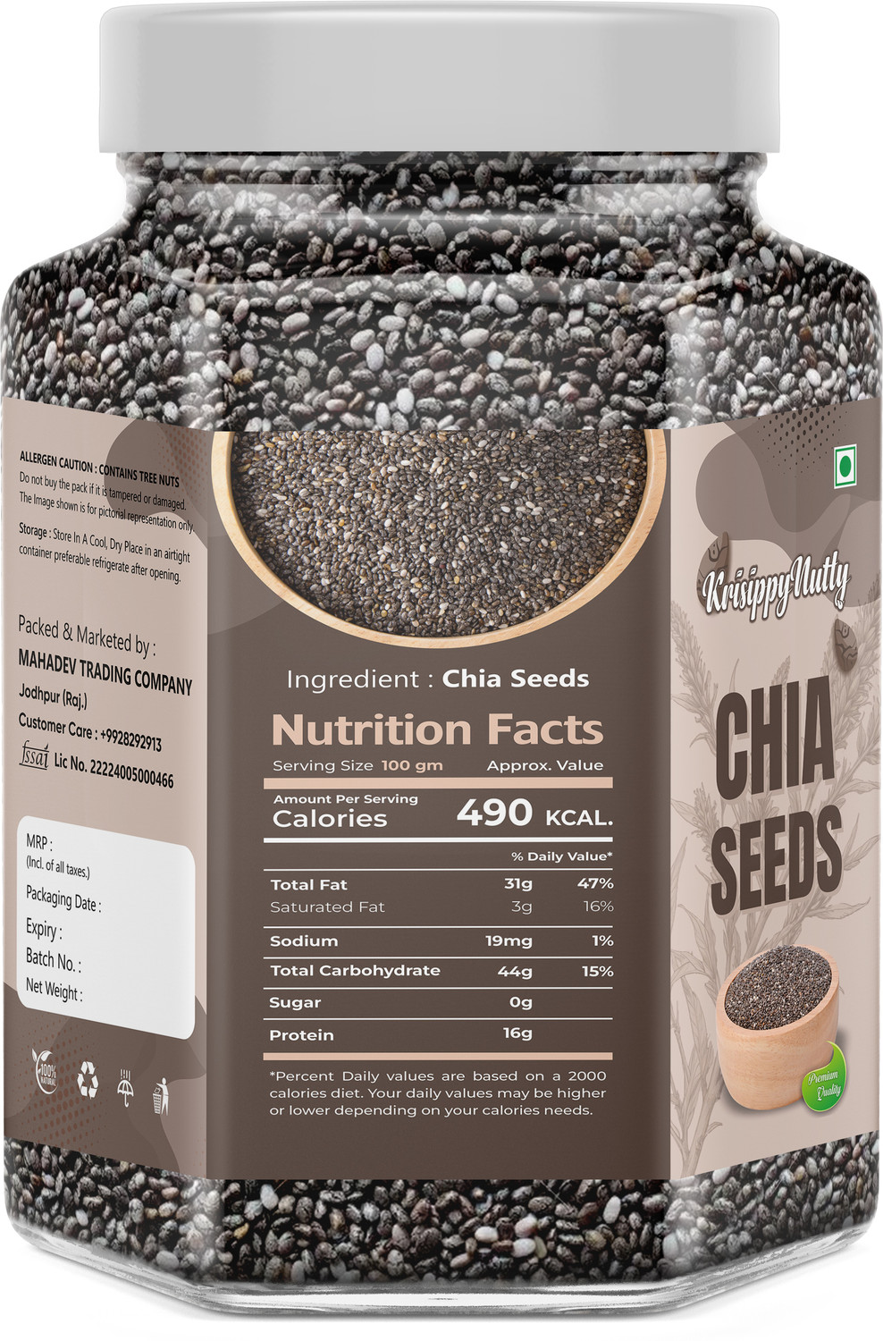Image of KrisippyNutty Raw Seeds for Eating| Seeds for Weight Management | Rich in Fibre and Calcuim Chia Seeds