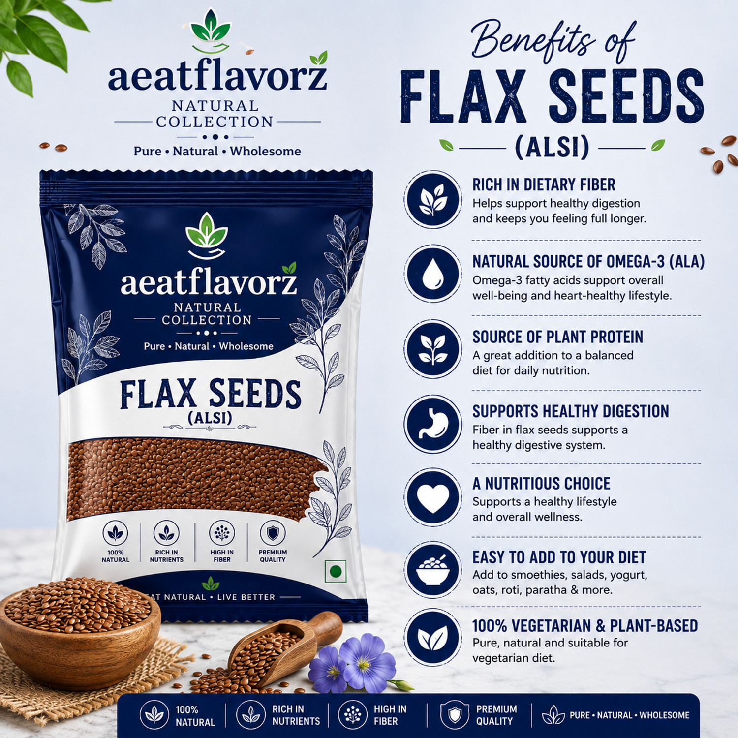 Image of Aeatflavorz Premium Natural Flax Seeds - 100g Brown Flax Seeds, Golden Flax Seeds