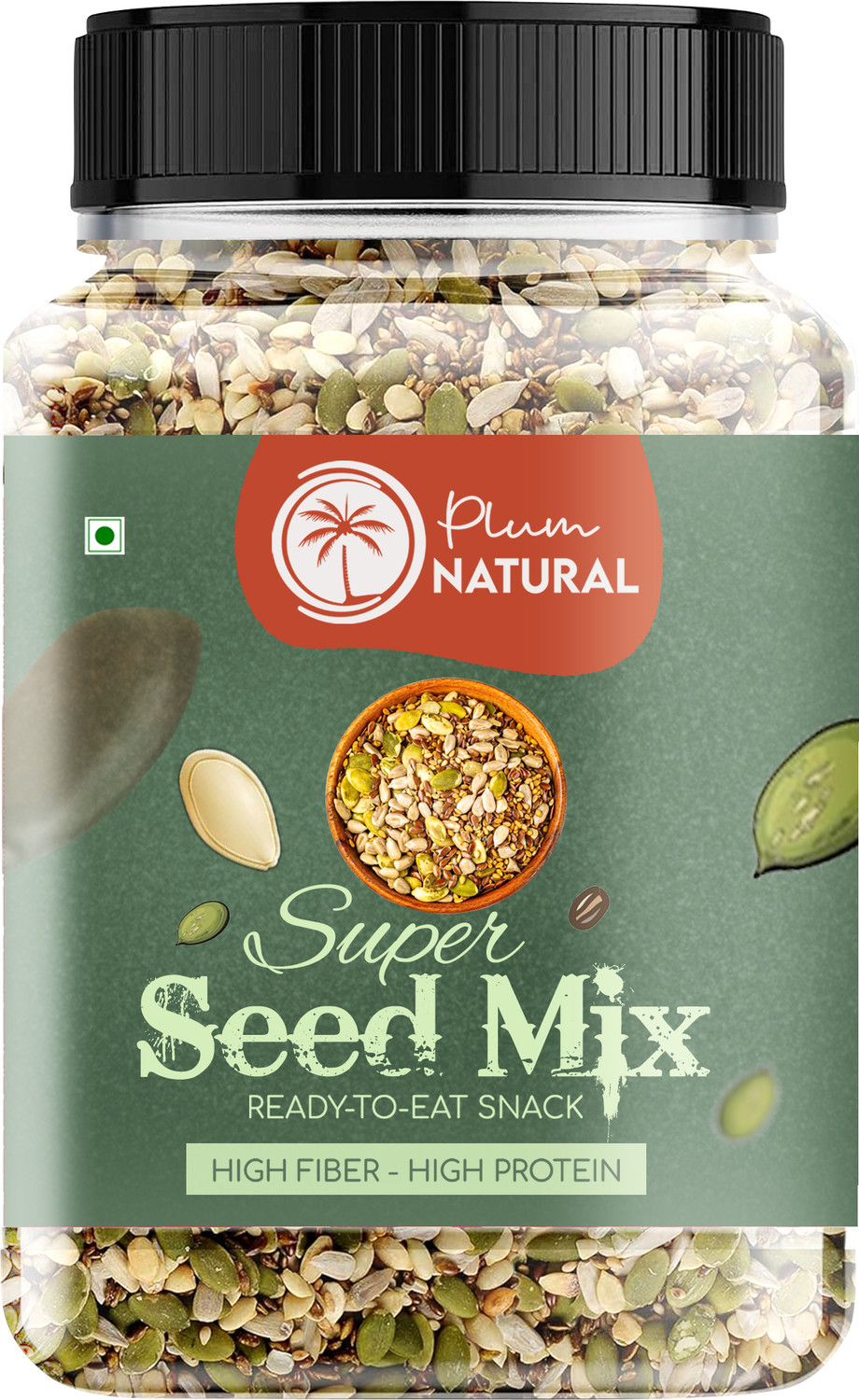 Image of Plum Natural Premium 7 in 1 Roasted seeds mix Immunity Booster weight loss Healthy snacks Chia Seeds, Sunflower Seeds, Pumpkin Seeds, Watermelon Seeds, Brown Flax Seeds, Sesame Seeds, Sweet Basil Seeds