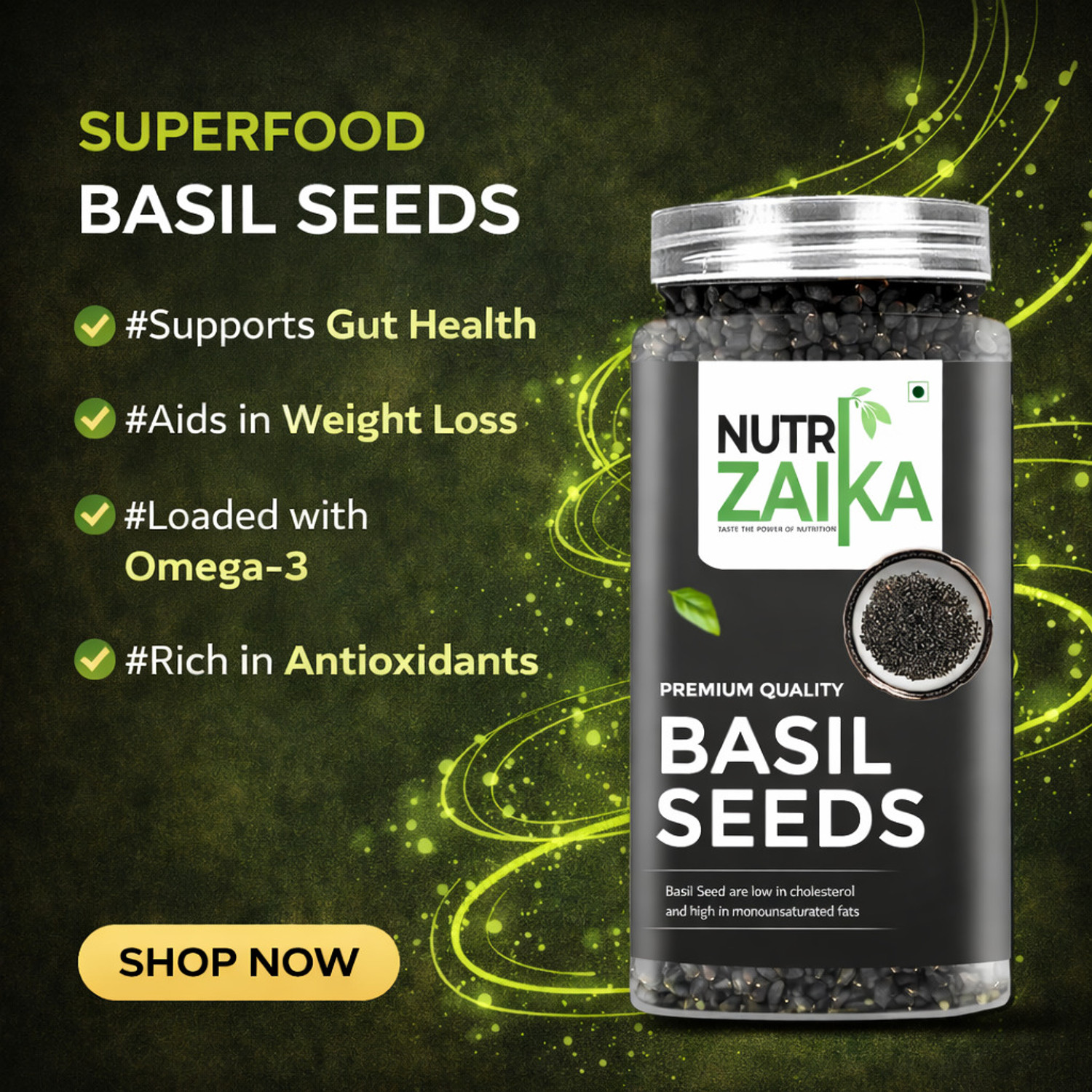 Image of NUTRI ZAIKA Natural Basil Seeds | Cooling Superfood | Hydrating & Fiber-Rich Basil Seeds