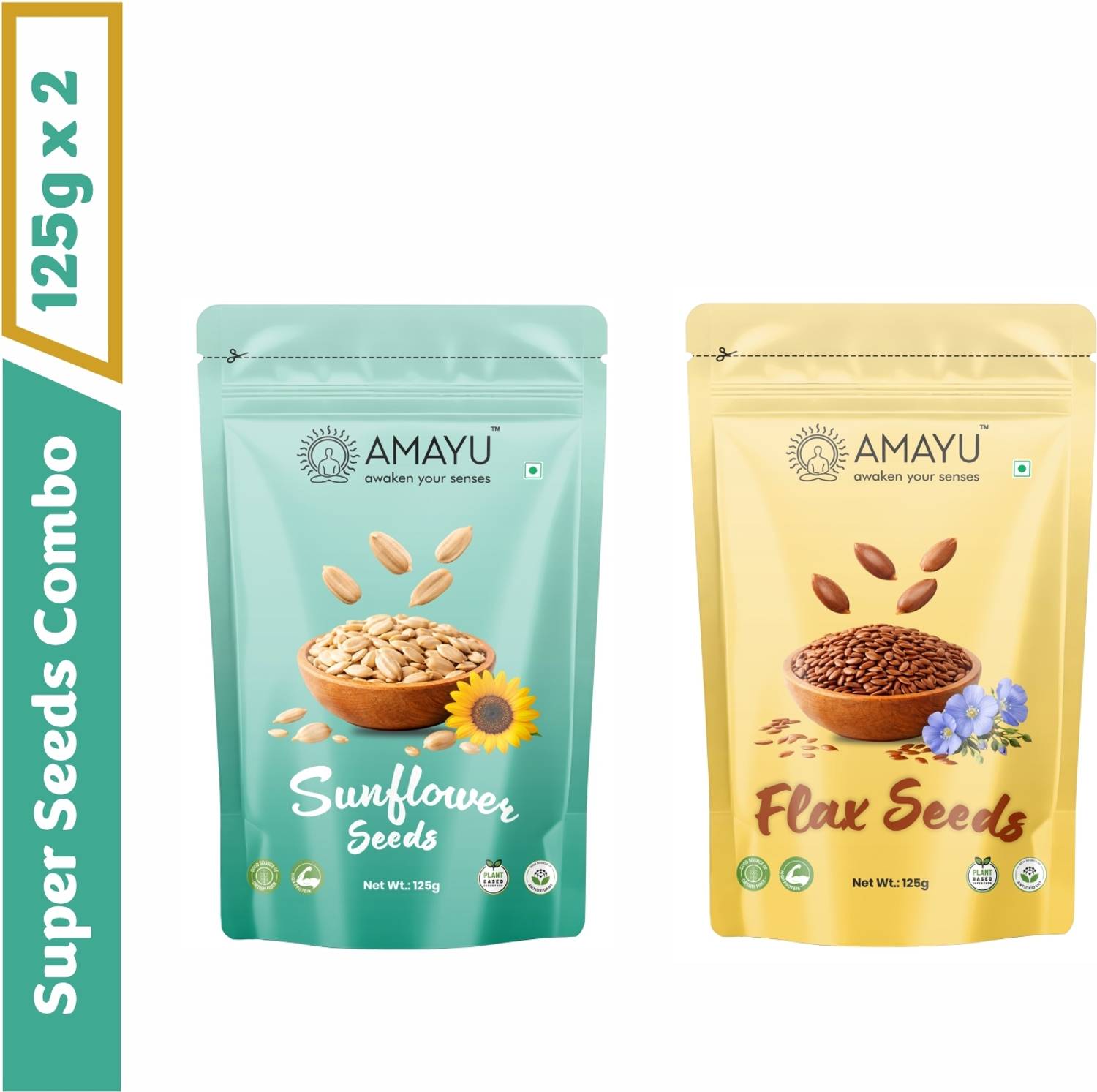 AMAYU Sunflower Seeds for Eating 125g | Flax Seeds for Weight Loss 125g | Combo Seeds Sunflower Seeds, Brown Flax Seeds