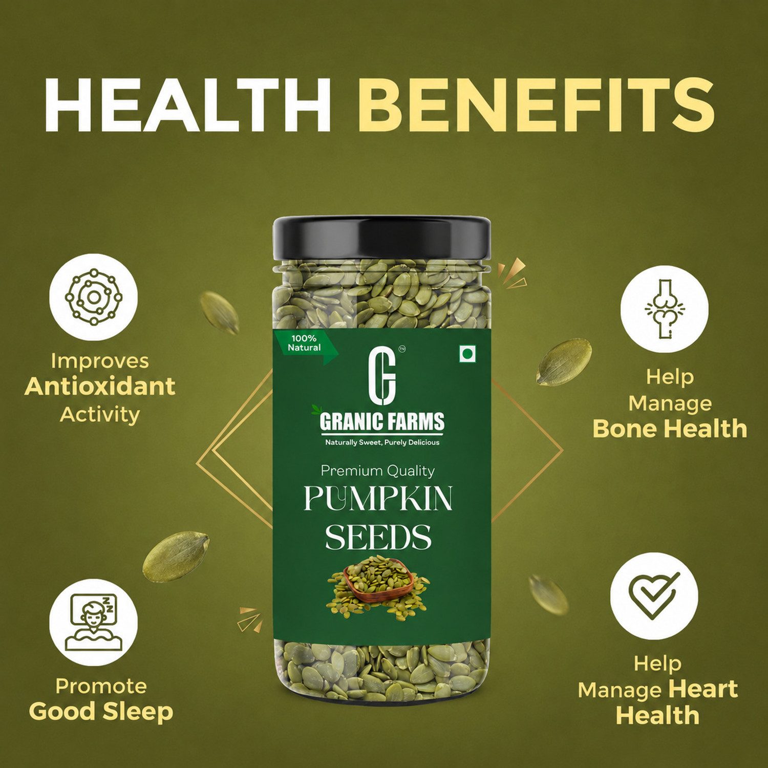 Image of GRANIC FARMS Premium Raw Pumpkin Seeds&Sunflower Seeds for Protein and Fibre 250gram each Sunflower Seeds, Pumpkin Seeds