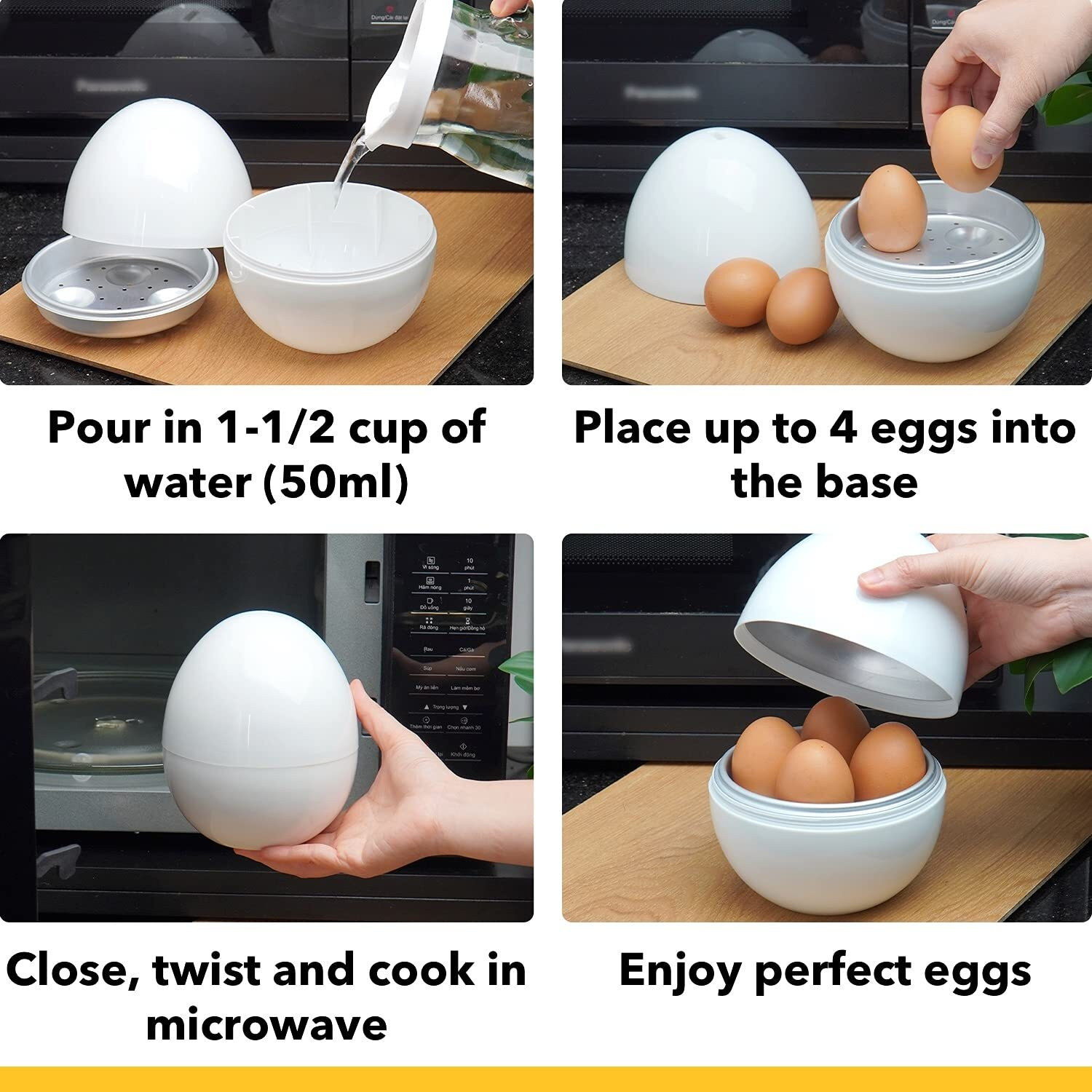 Image of Simois Microwave Egg Boiler Cooker 4 Egg Microwave Egg Boiler BPA Free Cooker Soft Medium Hard Eggs Maker Easy Use Egg Cooker