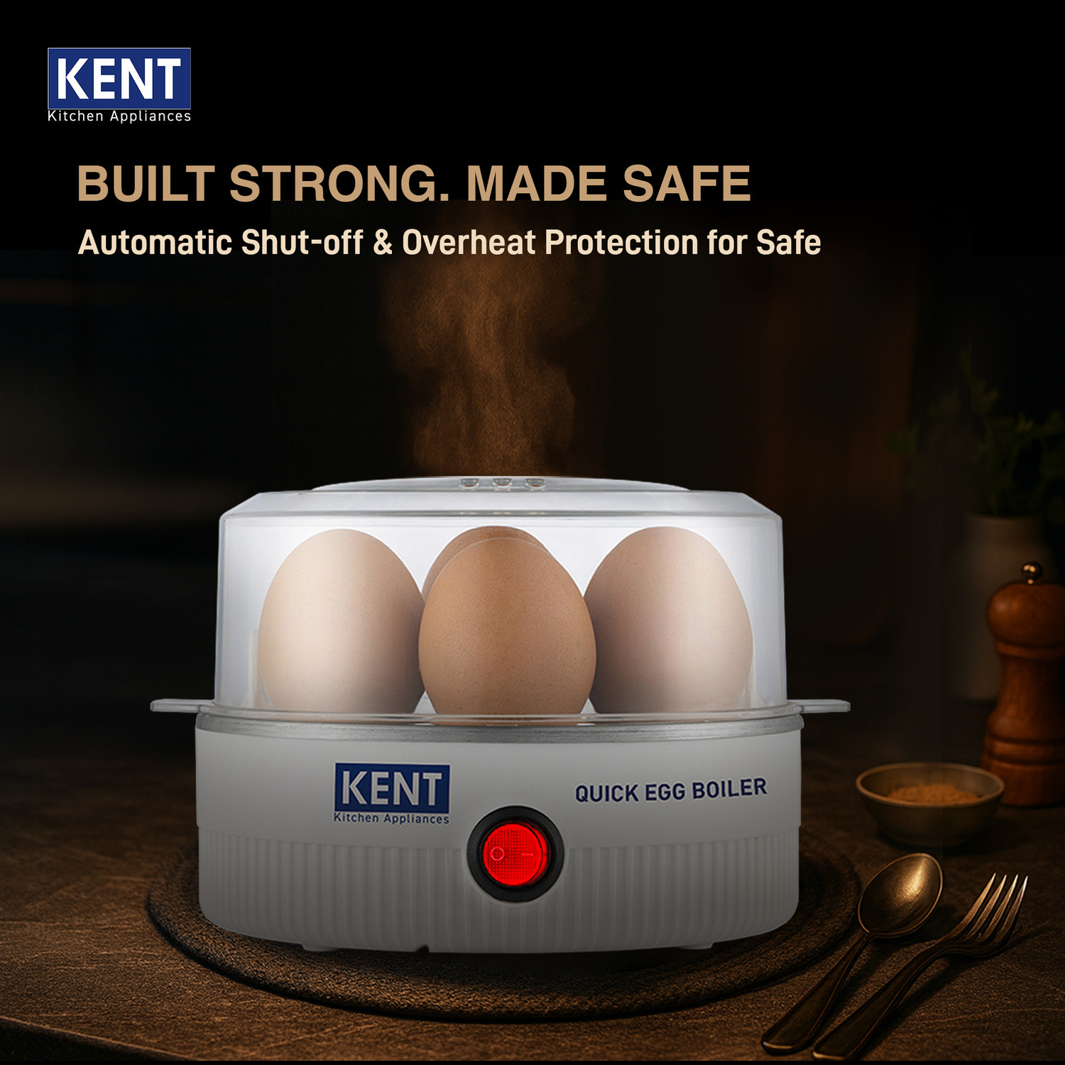 Image of KENT Quick Egg Boiler | 370 W | Stainless Steel Heating Plate | Automatic Power Off 116183 Egg Cooker