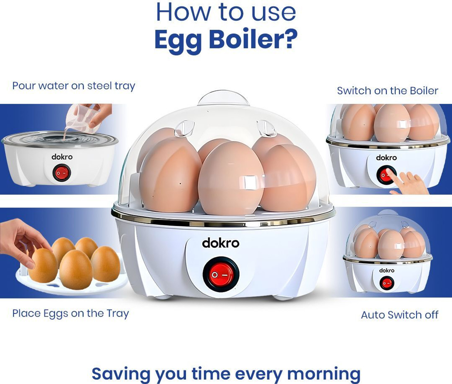 Image of dokro Electric Instant Egg Boiler, 3 Boiling modes, Smart Overheat Protection, Smart PEB2 Egg Cooker