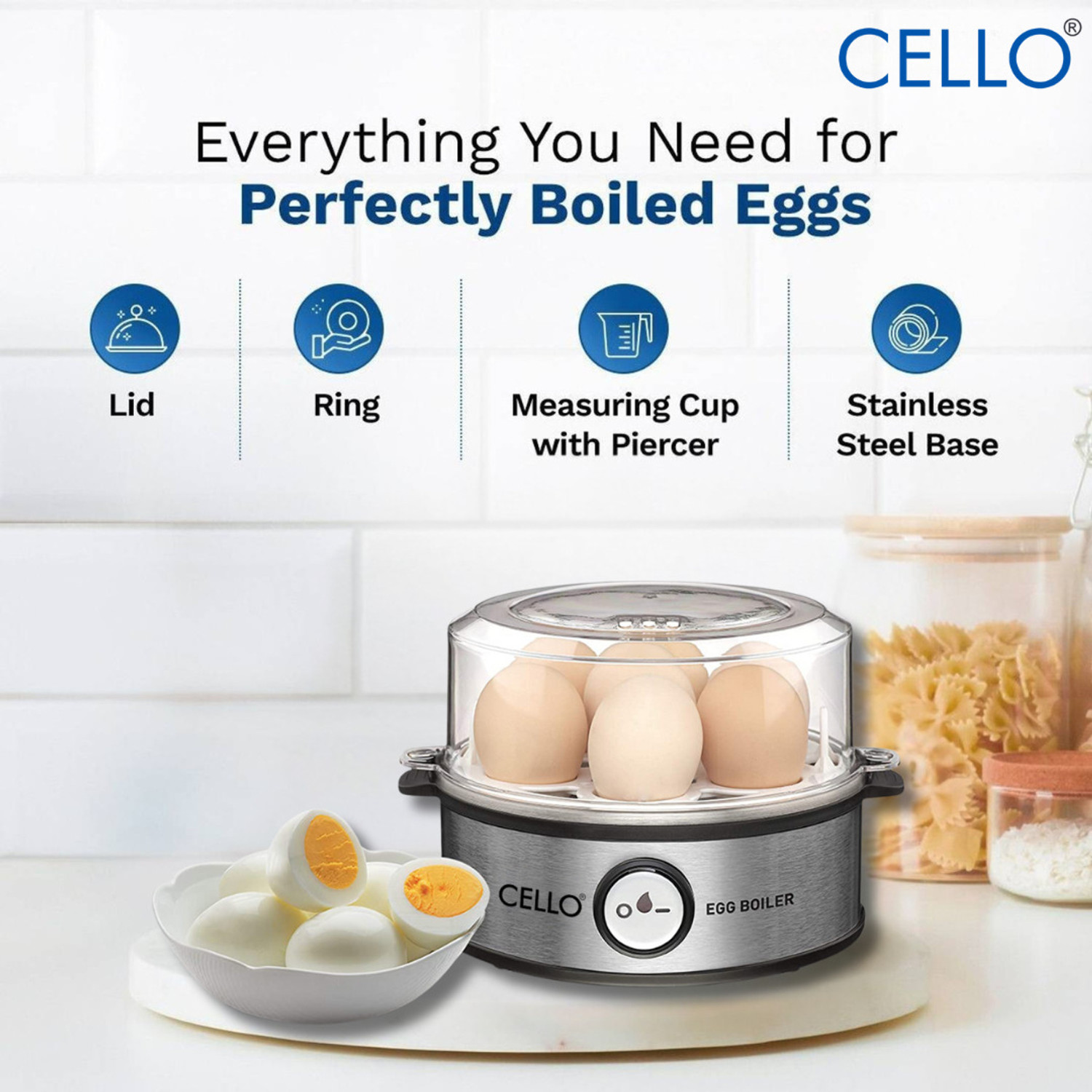 Image of CELLO GEM 7 Smart Egg Boiler 360-Watts Transparent, Boil Up to 7 Eggs Egg Cooker