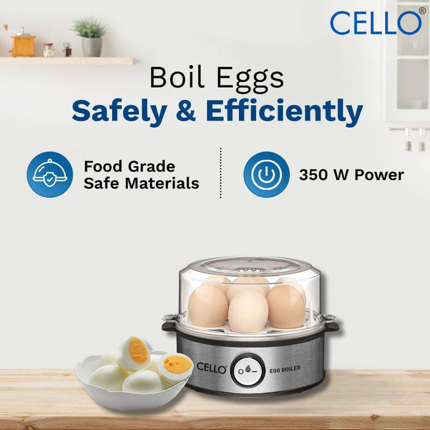 Image of CELLO GEM 7 Smart Egg Boiler 360-Watts Transparent, Boil Up to 7 Eggs Egg Cooker